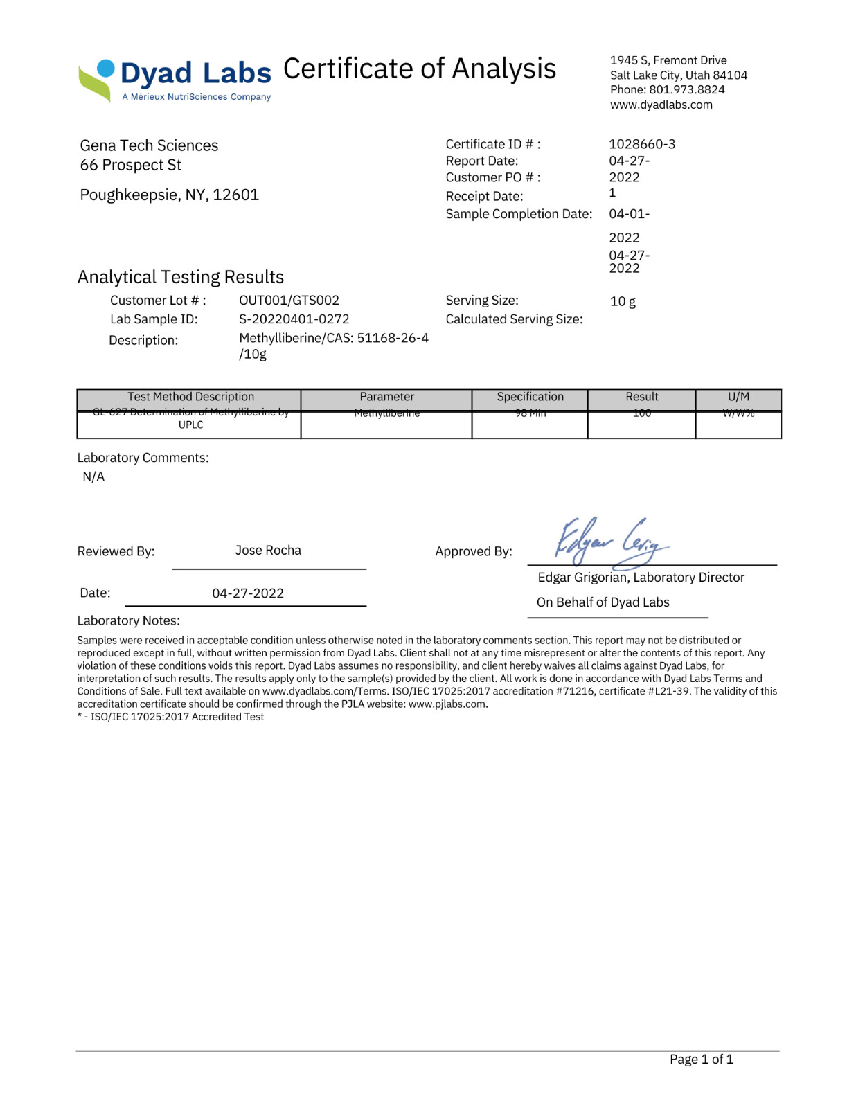 Methylliberine - Dynamine - 1 Gram - Lab Certified 100% Purity