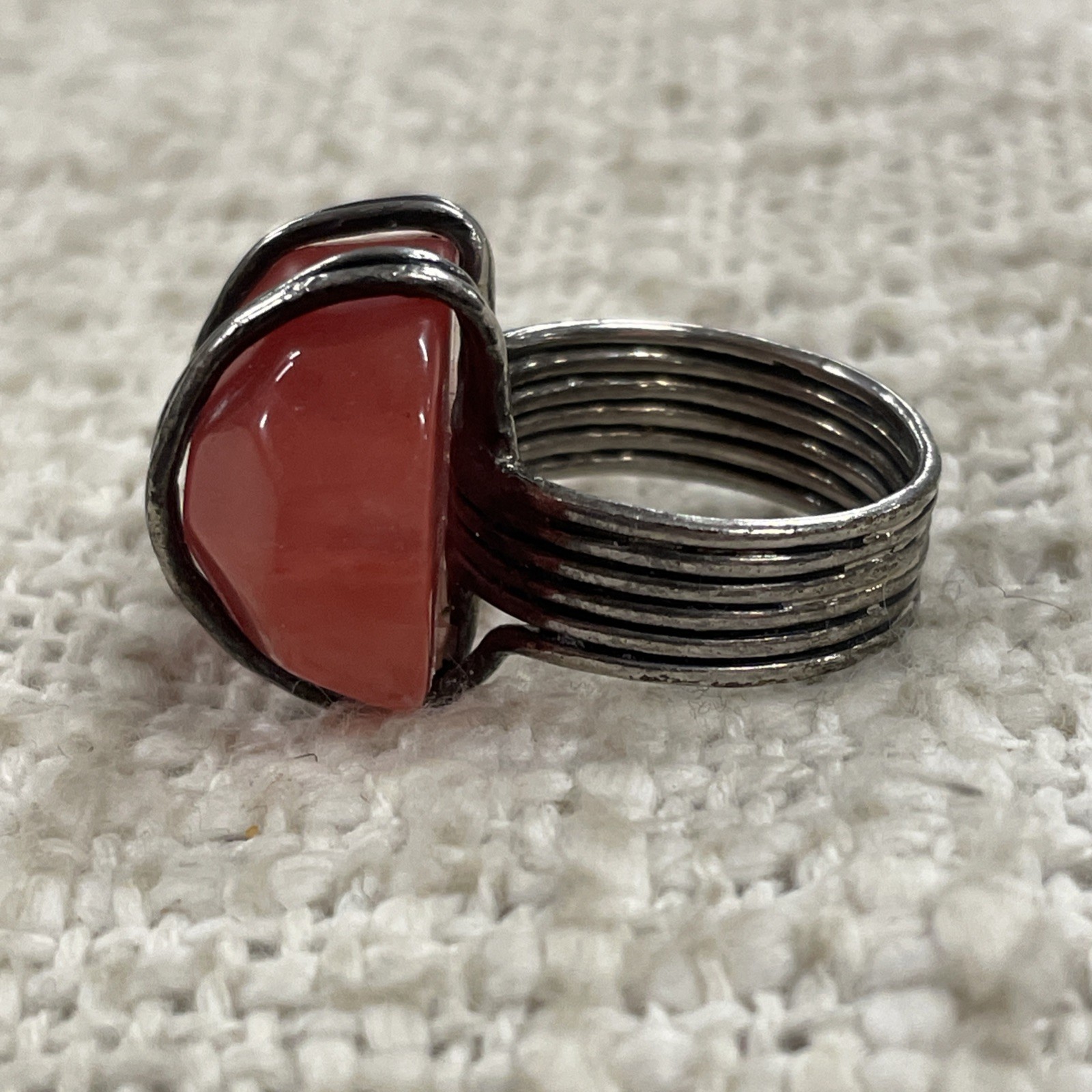 Silver Toned Cherry Quartz Wire Wrap Ring Size 7