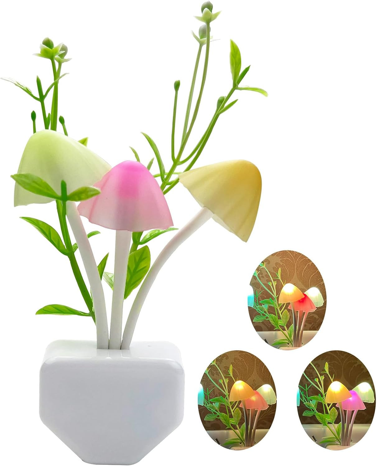 Sensor LED Mushroom Night Lights - Plug into Wall Plant Cute 7 Color Changing Dr