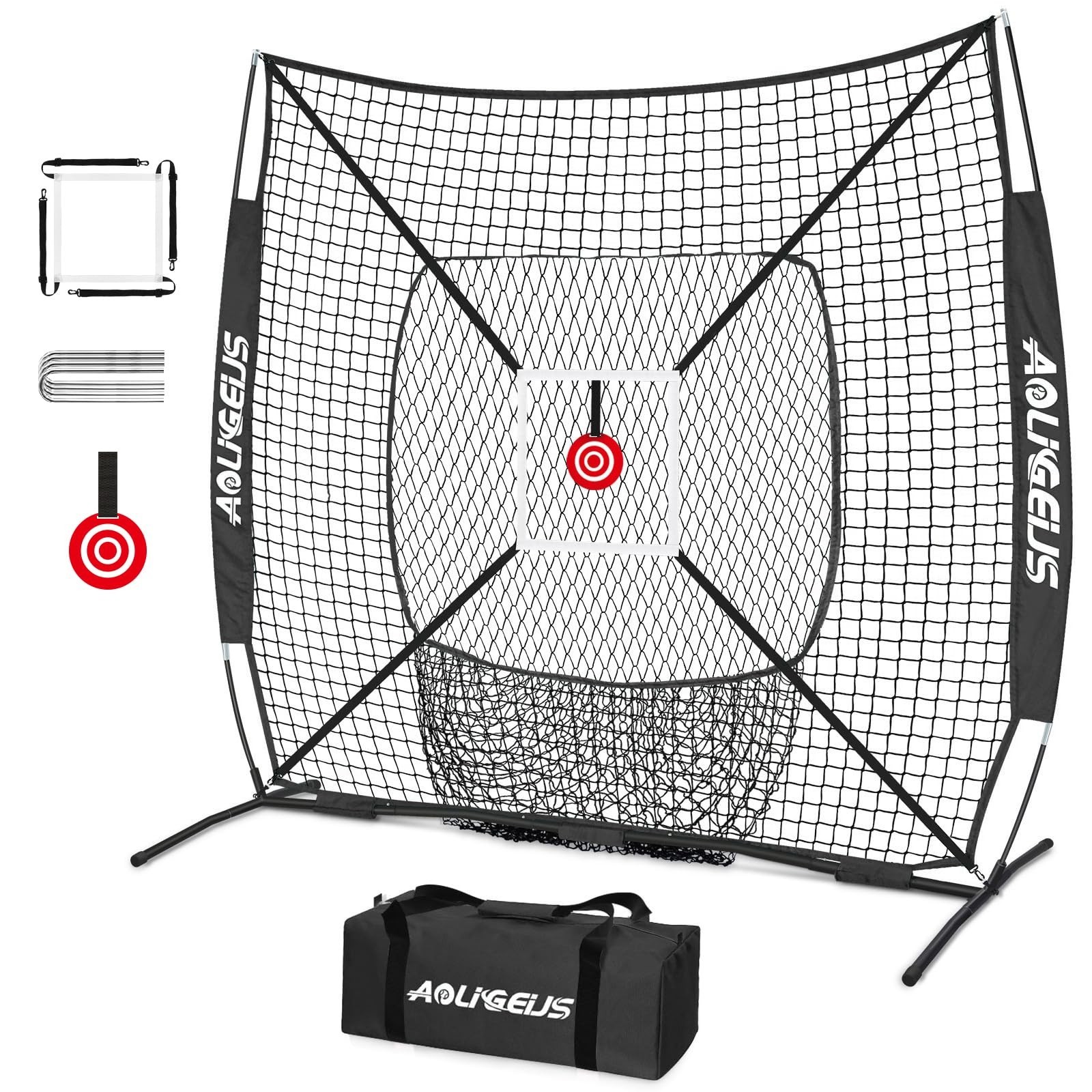 6'x6' Baseball Softball Practice Net with Strike Zone Target Black 6 x 6 FT
