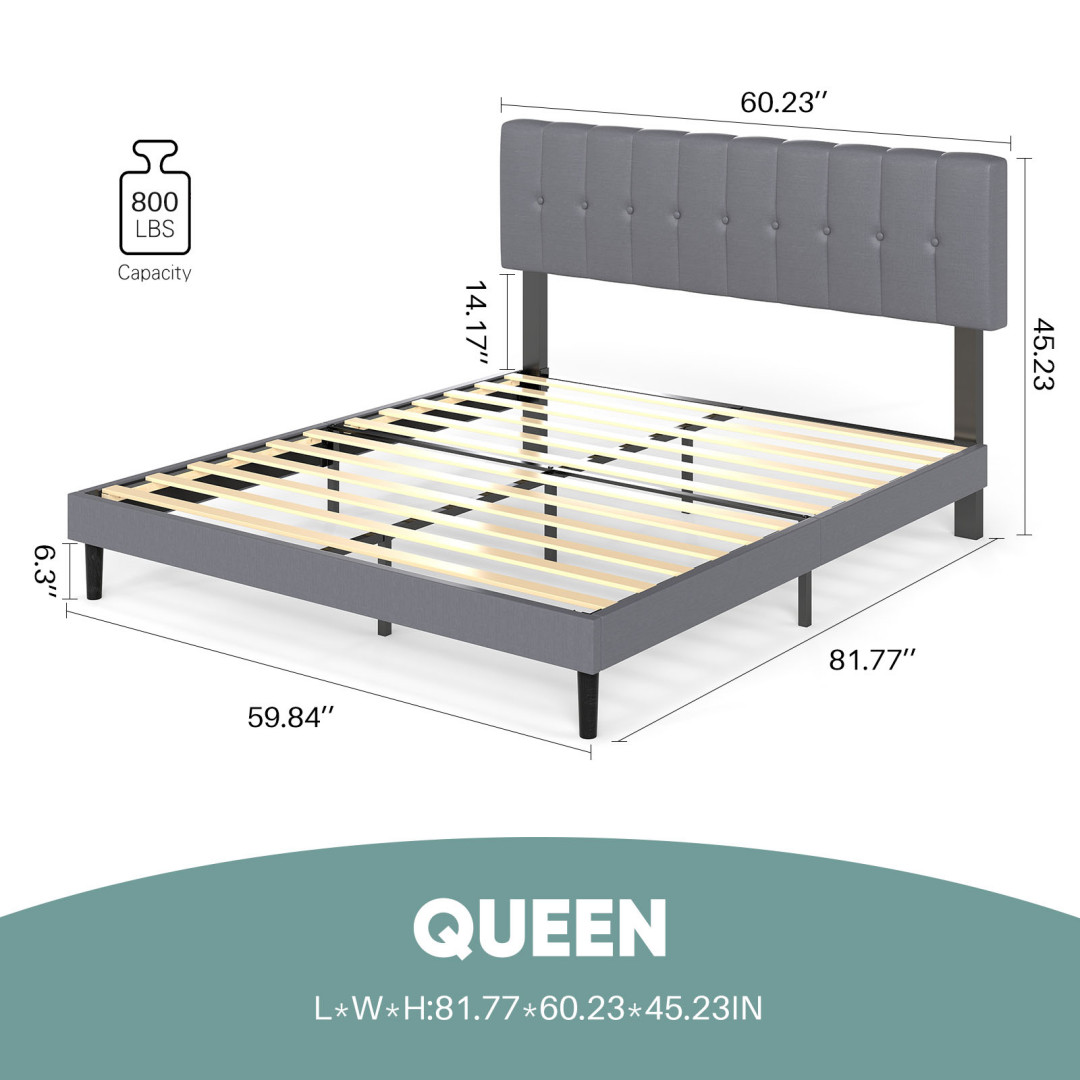 The Headboard Is Made Of Grey Upholstered Headboard Wooden Bed Board Frame