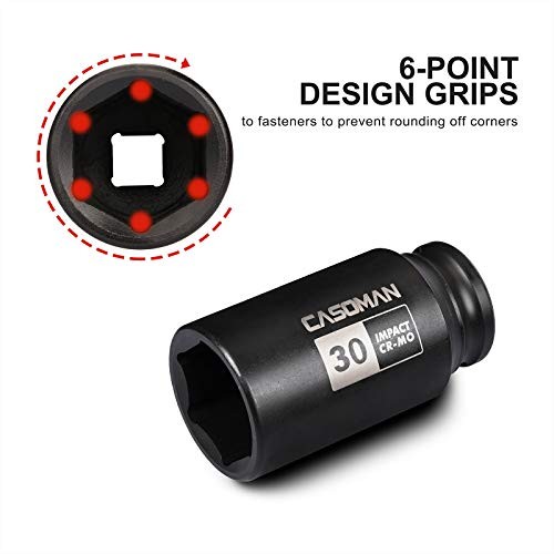 1/2" Drive x 30 mm Deep 6 PT Impact Socket, CR-MO, 30 mm (Deep) 6-Point Socket