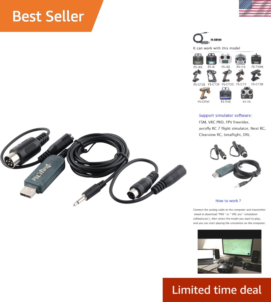 Aeromodelling USB Adapter Cable for Enhanced Flysky Flight Simulation Experience