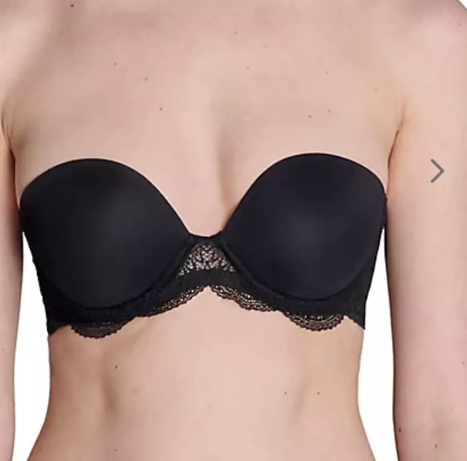 Simone Perele 12V302 Karma Strapless Plunge Underwire Bra Black nude NEW