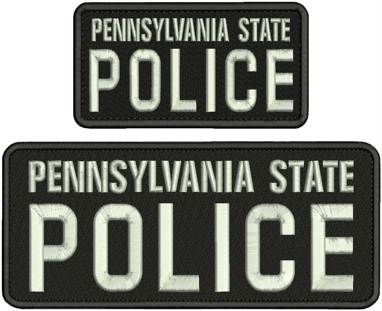 Pennsylvania State Police EMB Patch 4x10 & 3x6 Velcr@ On Back Silver on black