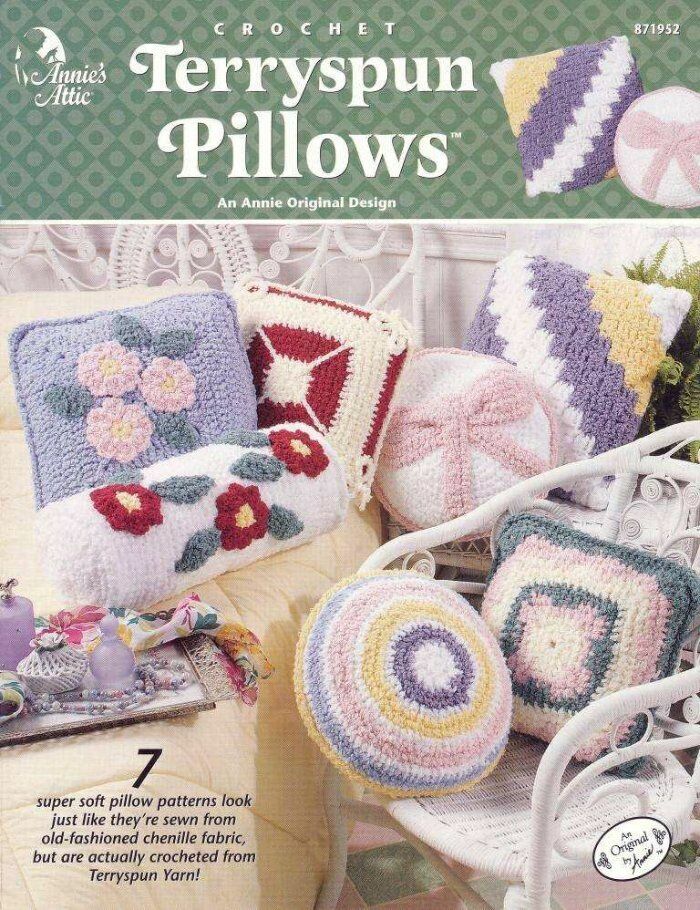 NEW ORIGINAL BY ANNIE CROCHET TERRYSPUN PILLOWS 7 SUPER DESIGNS