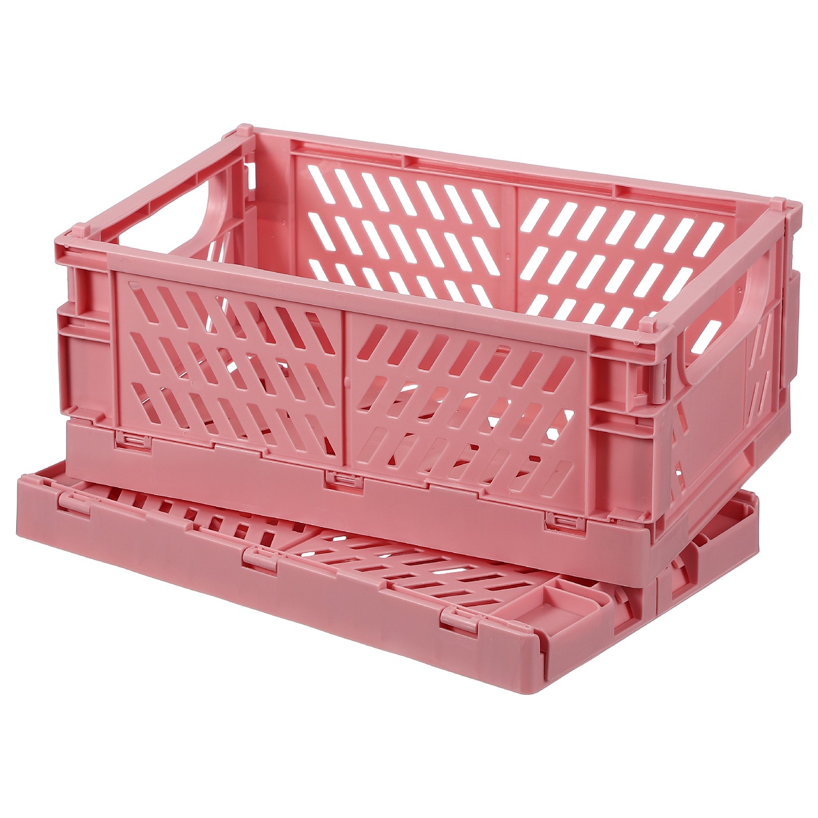 2Pcs Plastic Storage Baskets, Stackable Bins(6 x 3.9 x 2.4", Pink)