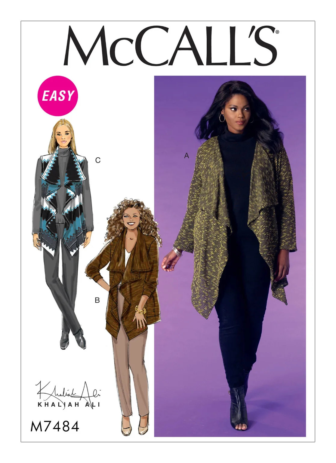 McCALL'S M7484 Draped Cardigan Jacket Misses Sizes 8-16 Easy