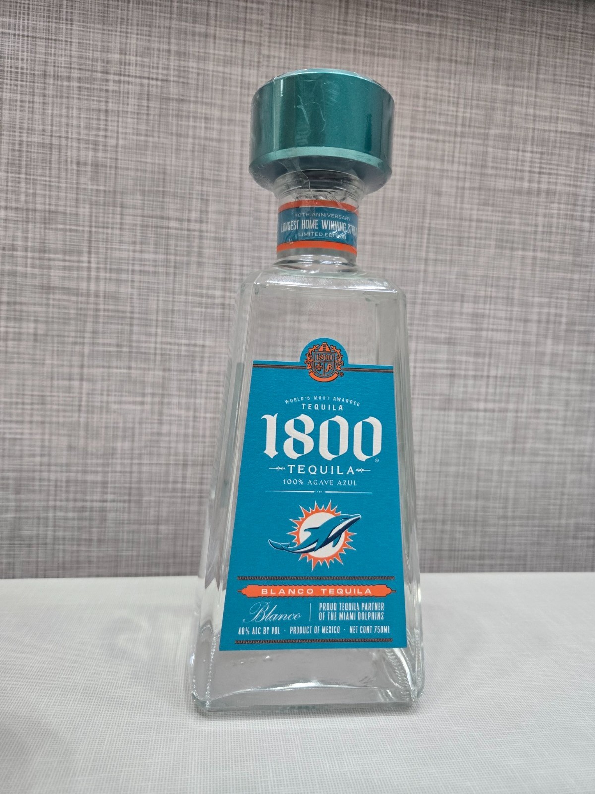 Miami Dolphins 50th Anniversary 1800 Tequila Bottle Limited Edition - EMPTY