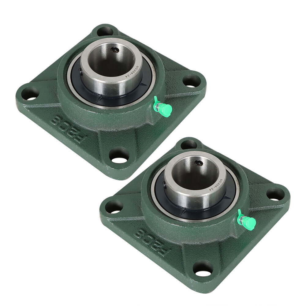 2 Pack UCF208-24 Solid Base Pillow Block Flange Bearing 1-1/2" Bore 4 Bolt