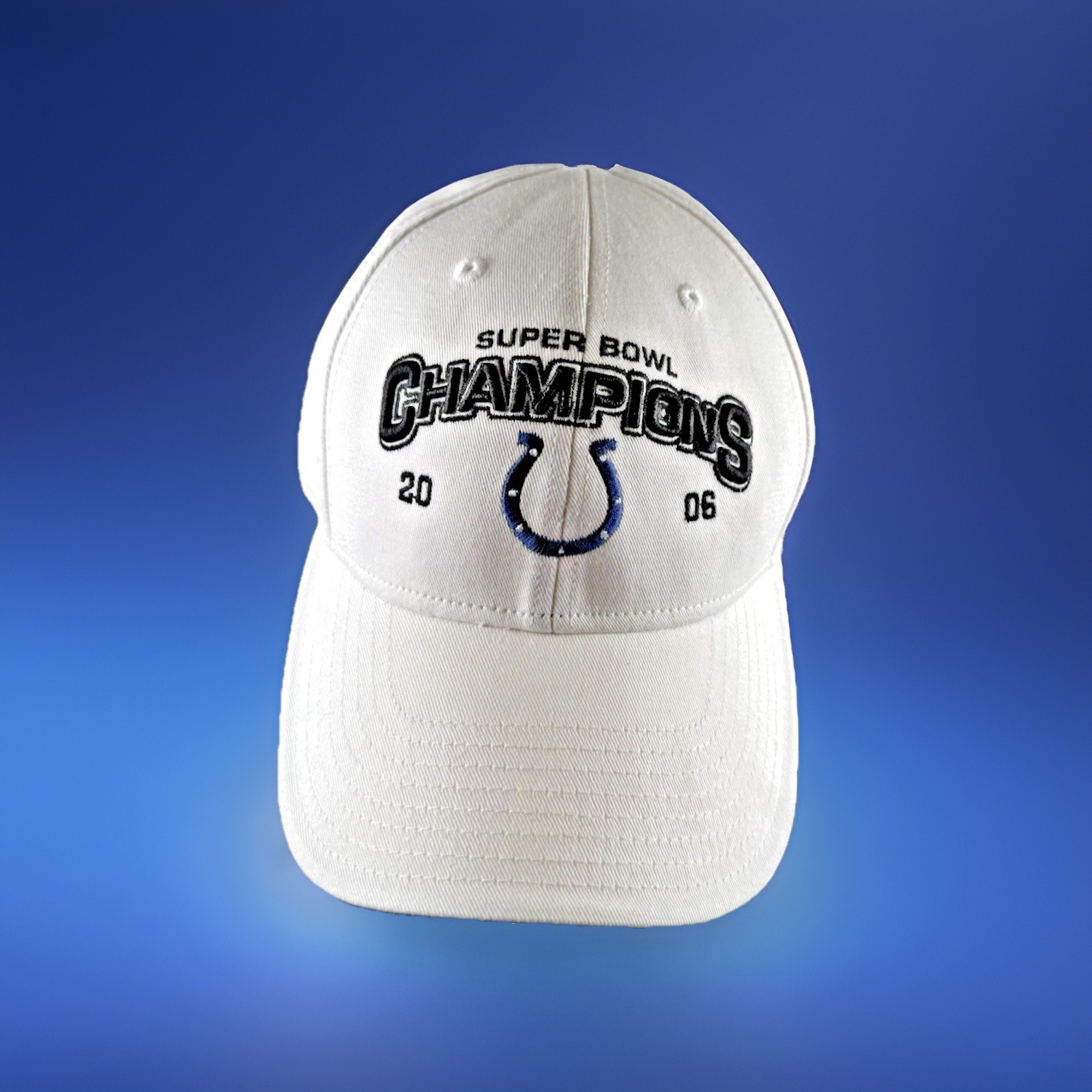 Indianapolis Colts Super Bowl Champions 2006 White Hat Cap Blue Horseshoe