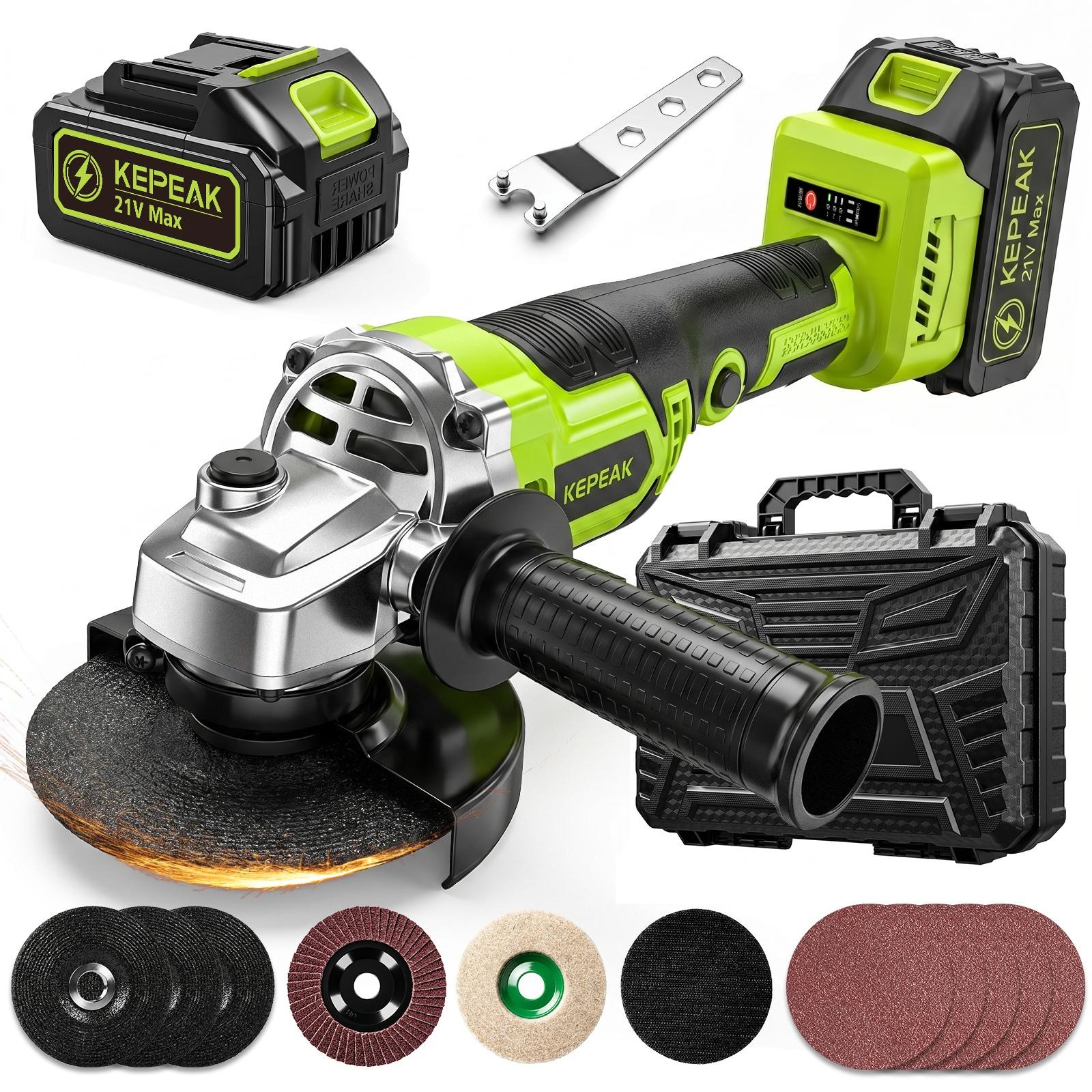 Cordless Angle Grinder Brushless 4-1/2" Battery Powered Polisher Tool Kit 21V