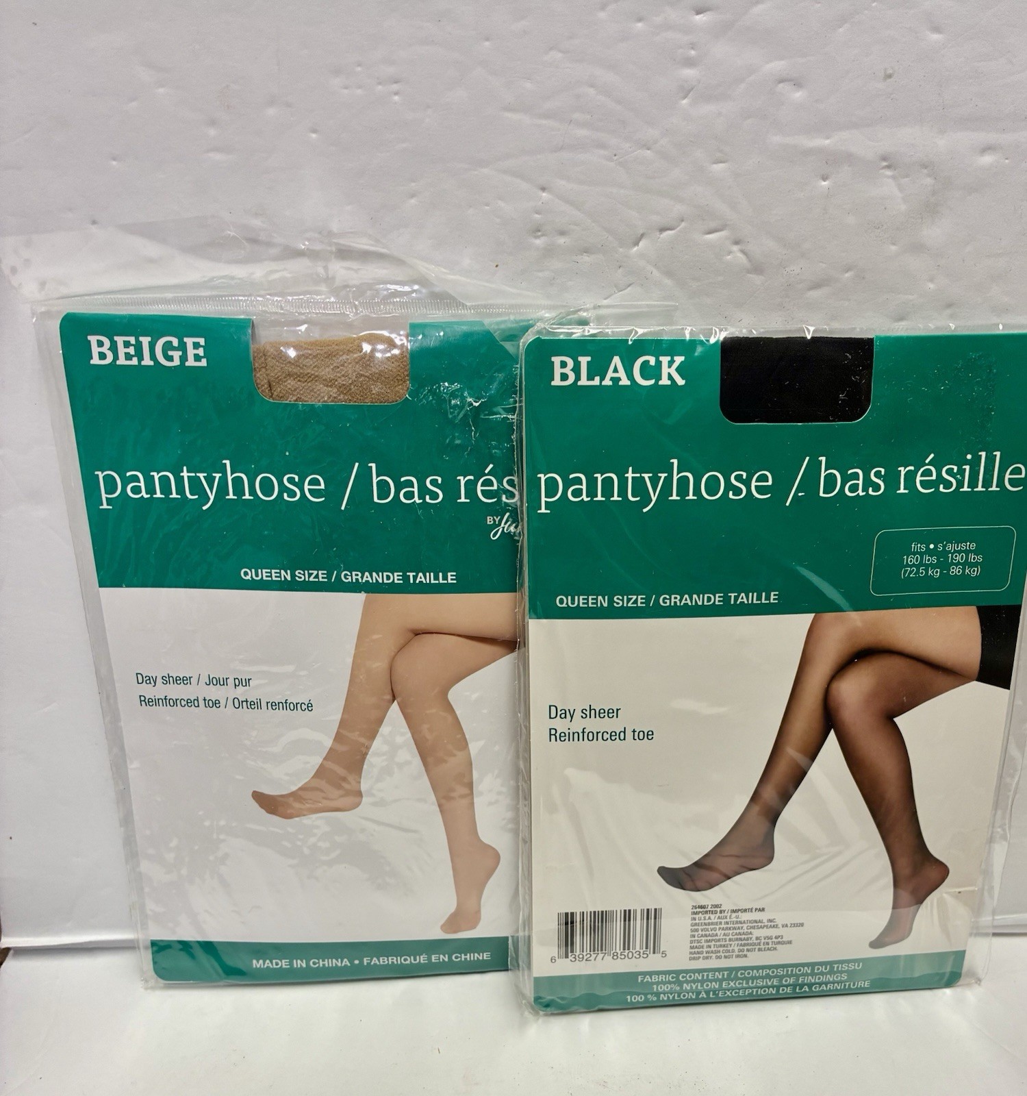 Greenbrier Panty Hose BEIGE & Black QUEEN SIZE PANTYHOSE XL Hosiery Big  2