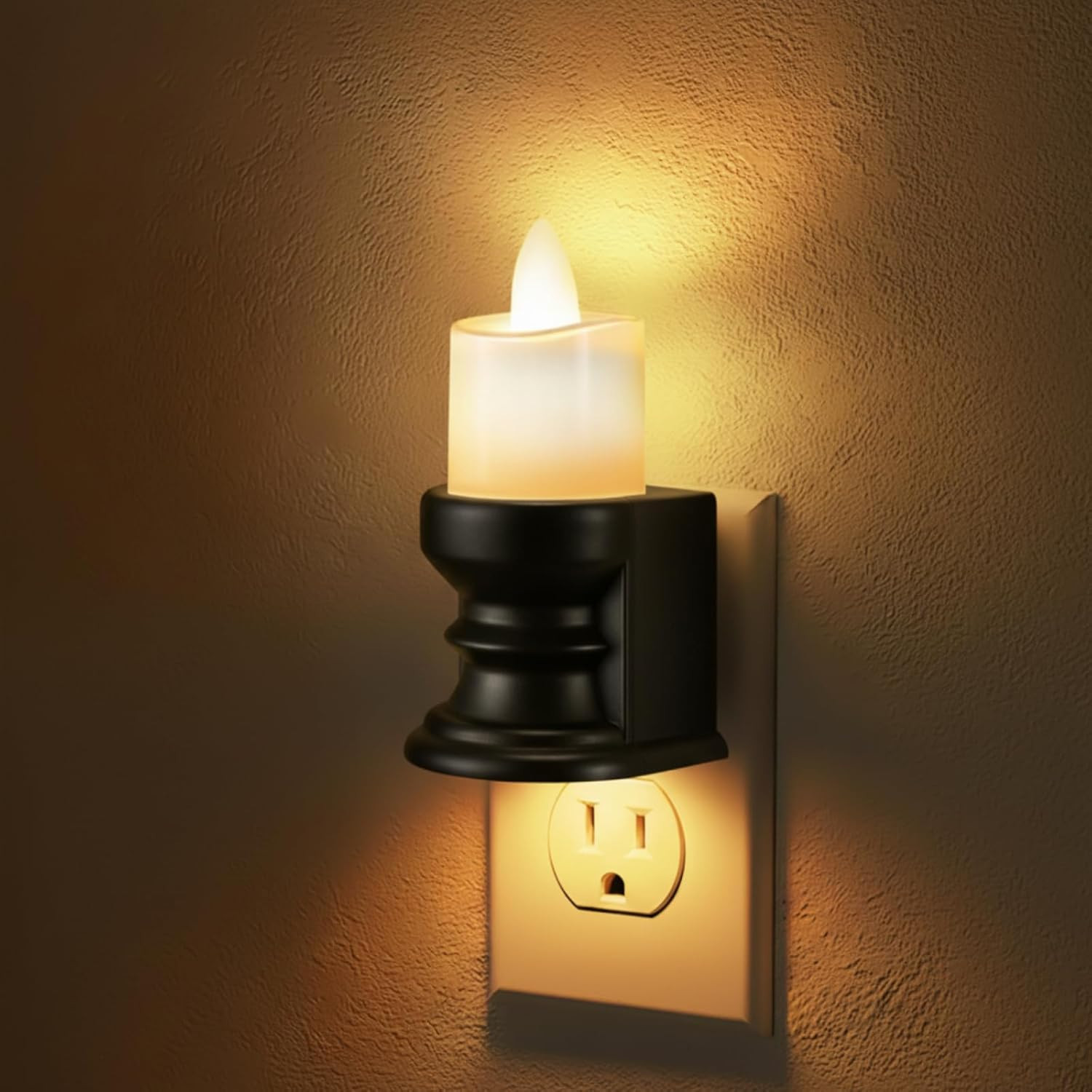 Flickering Flameless Candle Night Light Plug in, Dimmable LED Nightlight with Du