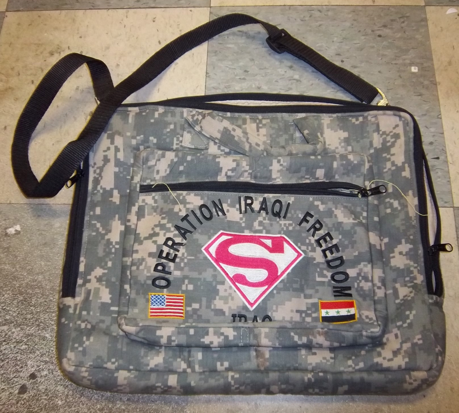 US Army Laptop Bag, with Operation Iraqi Freedom embroidered with S logo, Flags