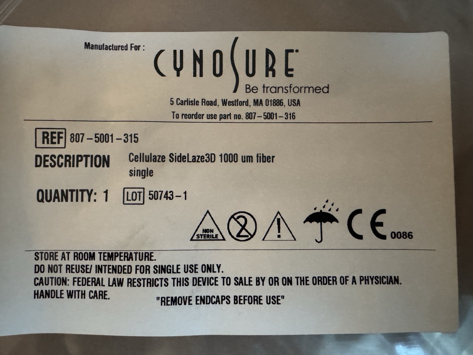 807-5001-315 Cellulaze SideLaze3D 1000 um fiber Reusable
