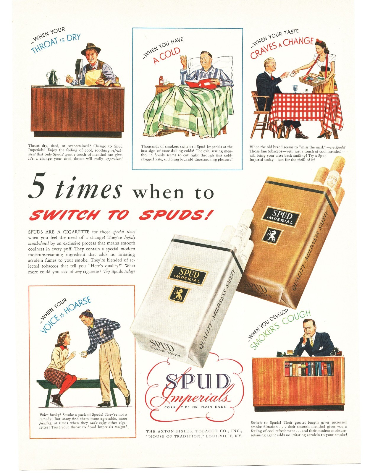 1943 Spud Imperial Cigarettes Vintage Print Ad Art Radio Broadcaster 1940s Life
