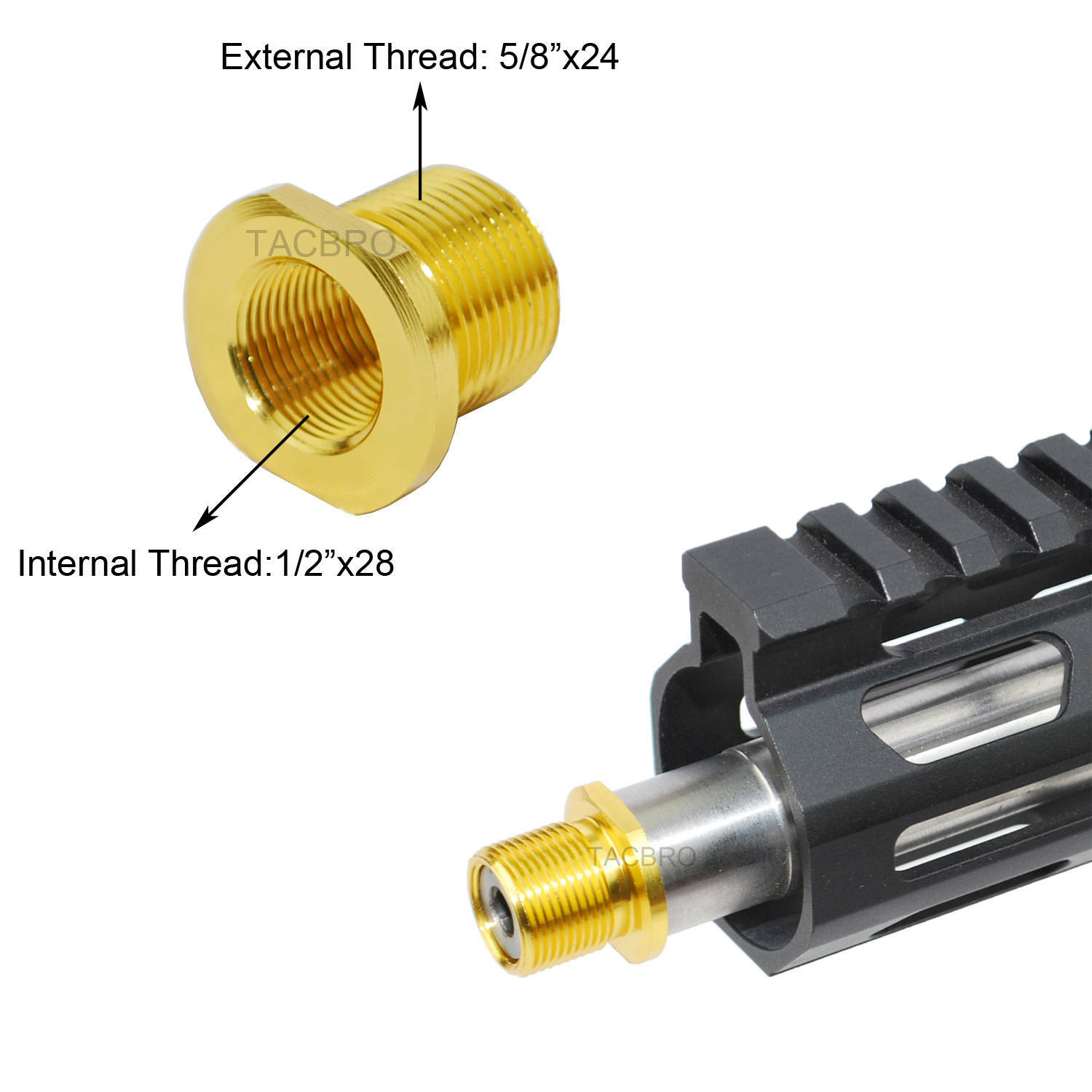 Gold Anodized Aluminum Muzzle Converter 1/2x28 to 5/8x24 w/ Washer