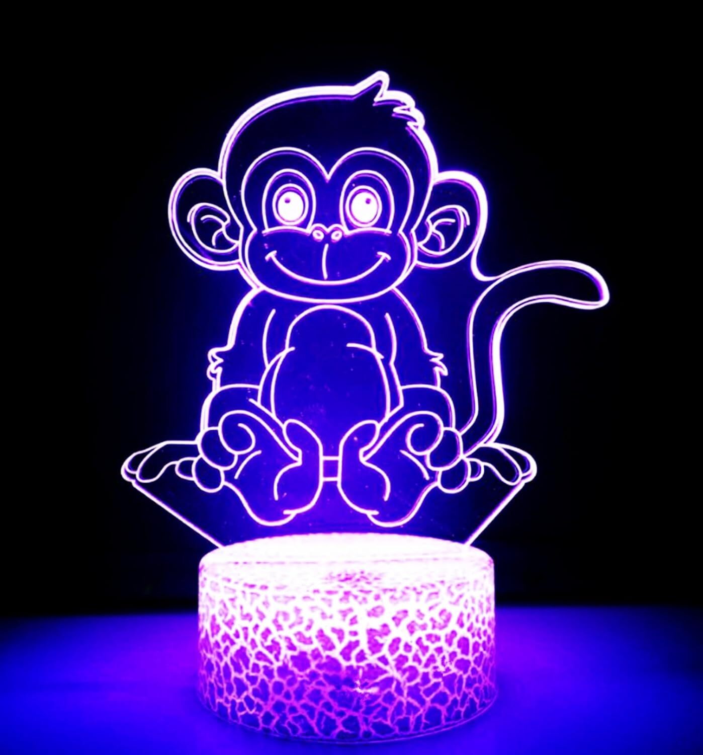 3D Monkey Night Light Lamp Illusion 7 Color Changing Touch Table Desk Decoration