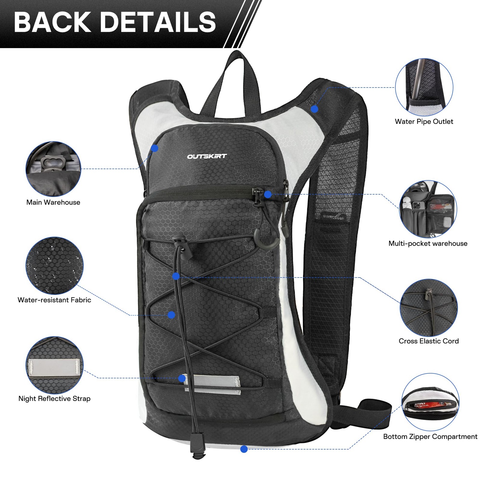 Hydration Backpack With 2L Water Bladder Lightweight Breathable Pack For Running
