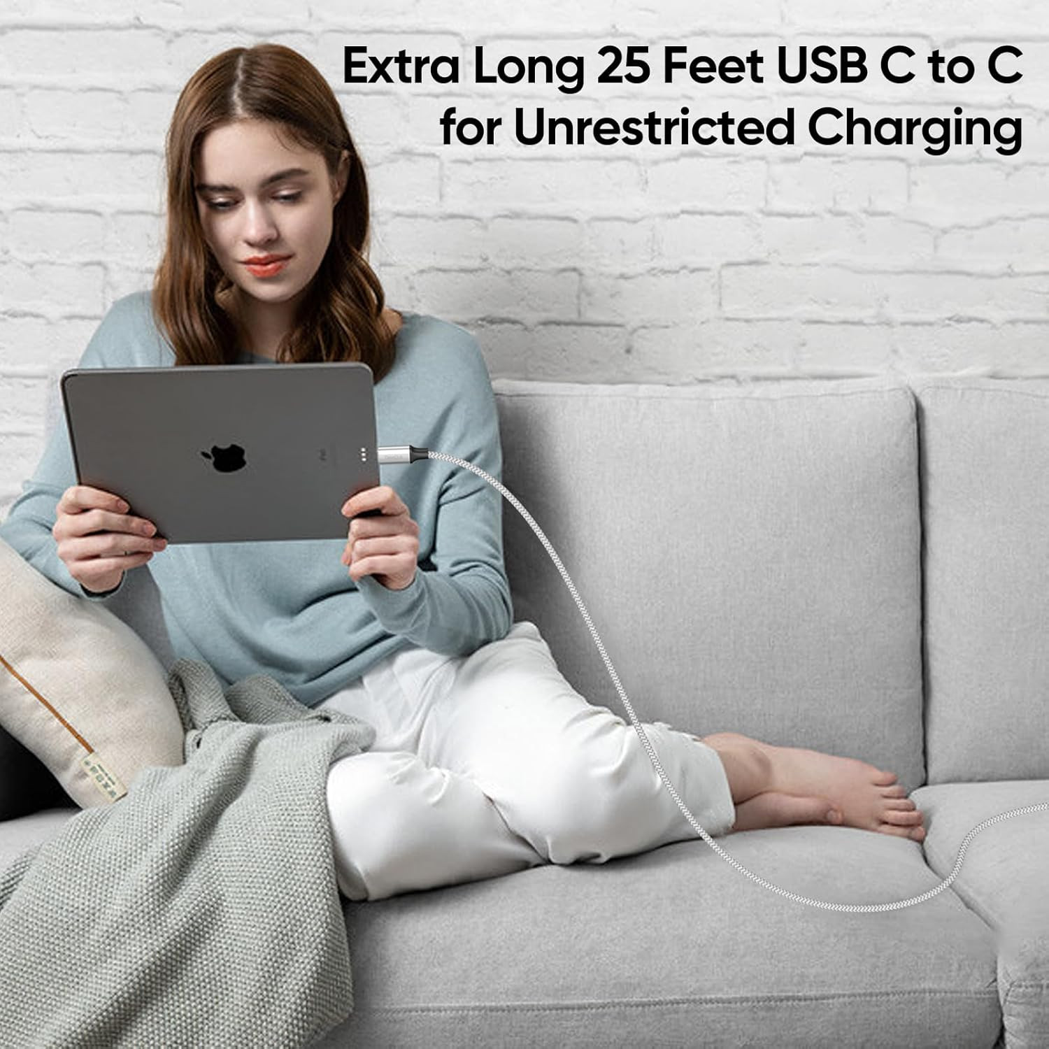 25 ft USB C Cable Extra Long 40W Fast Charging Type C Cord, USBC 2.0 to USB-C Fa