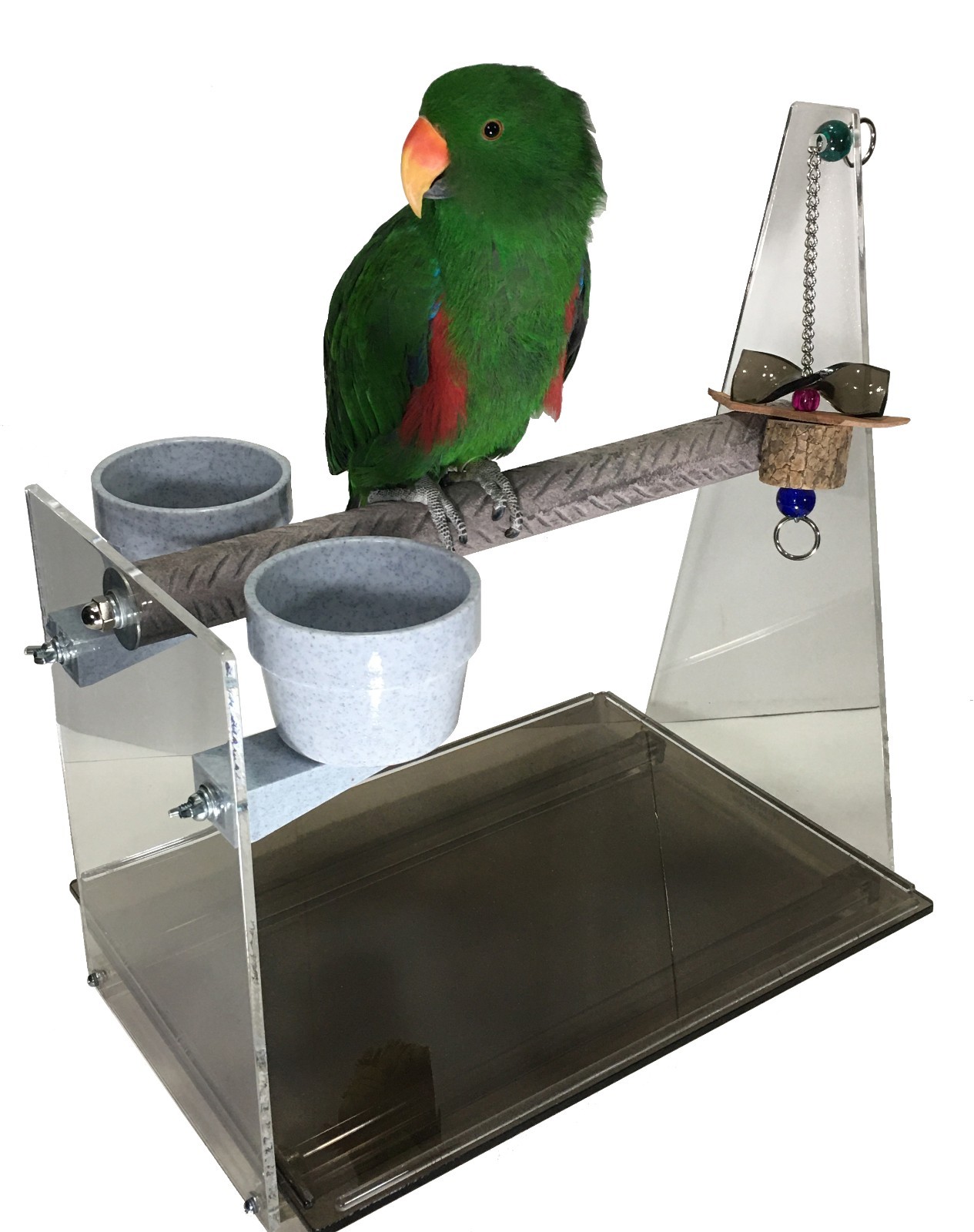 TABLE TOP PEDICURE PARROT PERCH 12" High 16" Wide with 2 cups toy birds portable