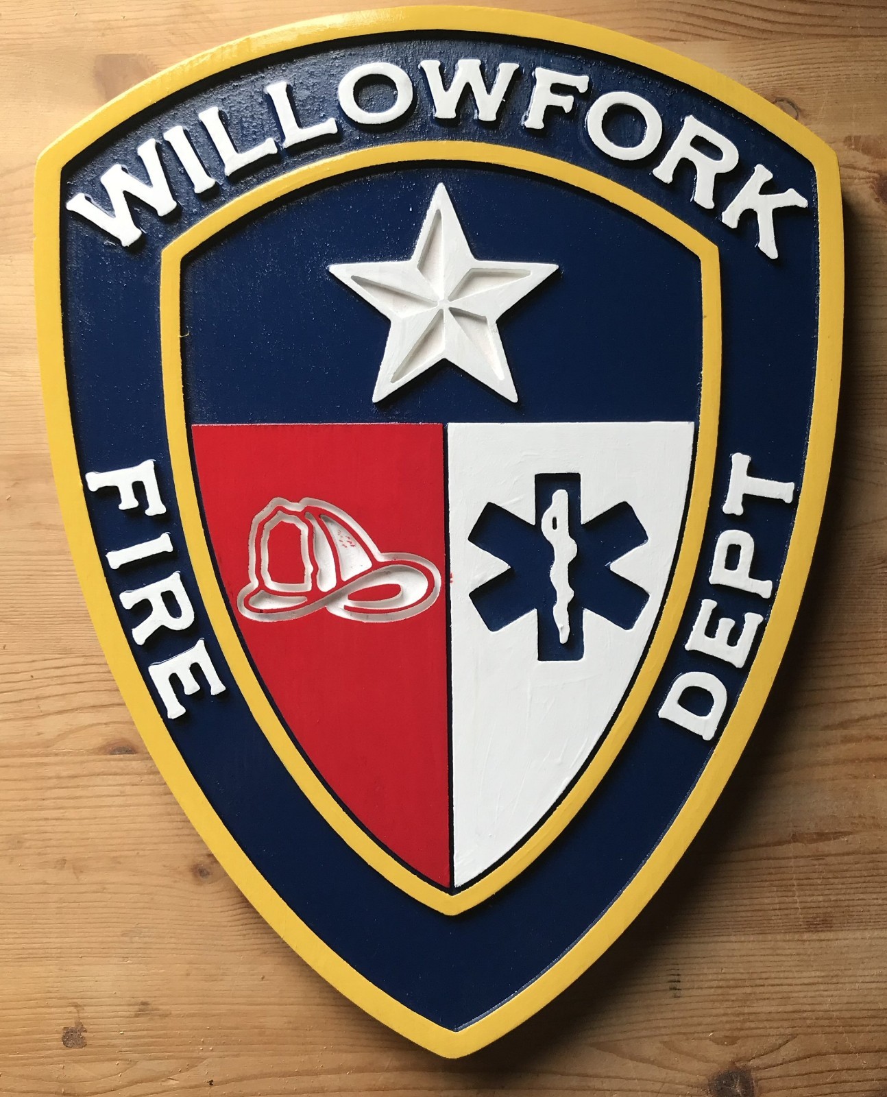 Fire Department Willowfork 3D routed plaque wood patch sign Custom carved
