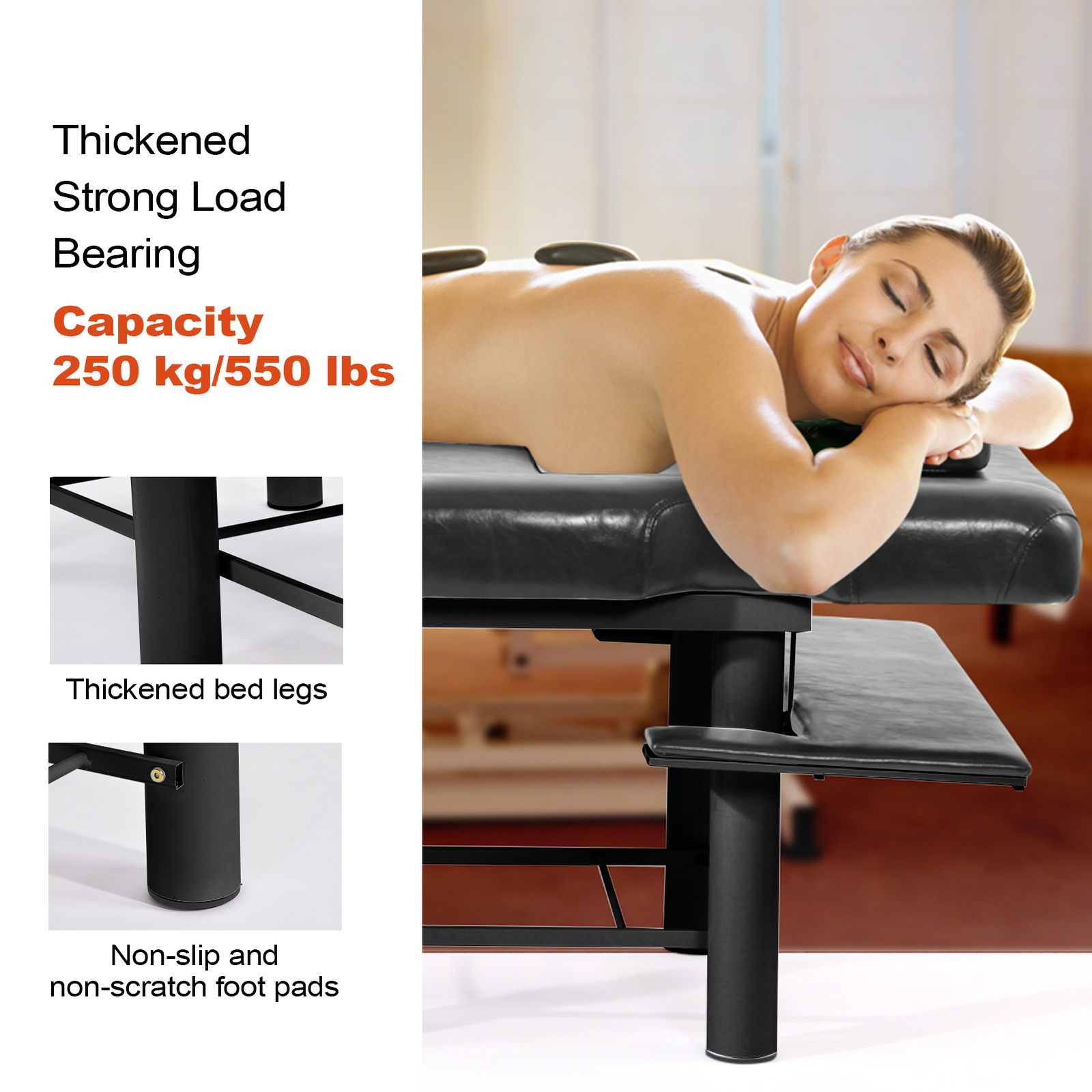 185cm Professional Stationary Massage Table with Backrest for Treatment Table---