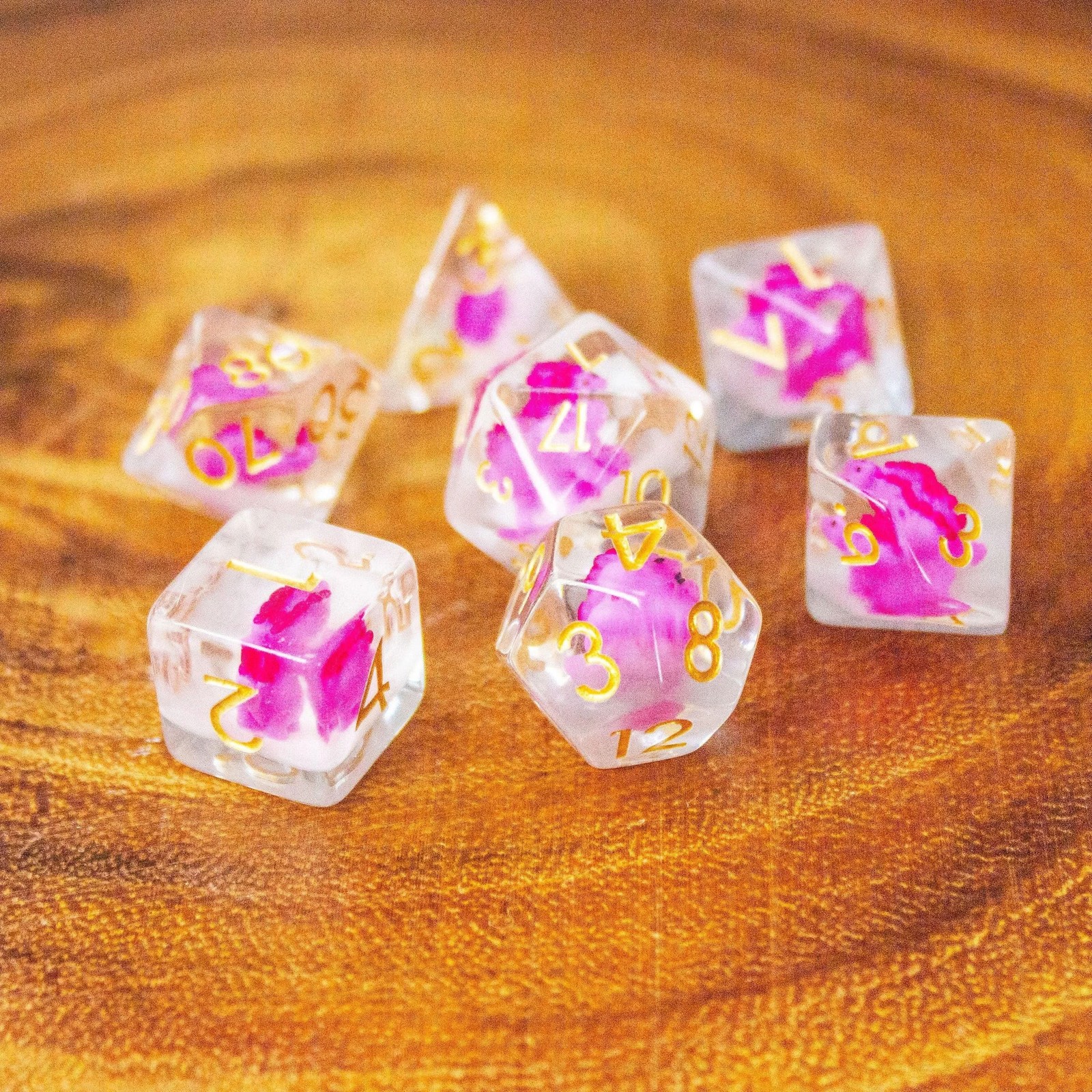 Pink Dinosaurs Filled Dice Set