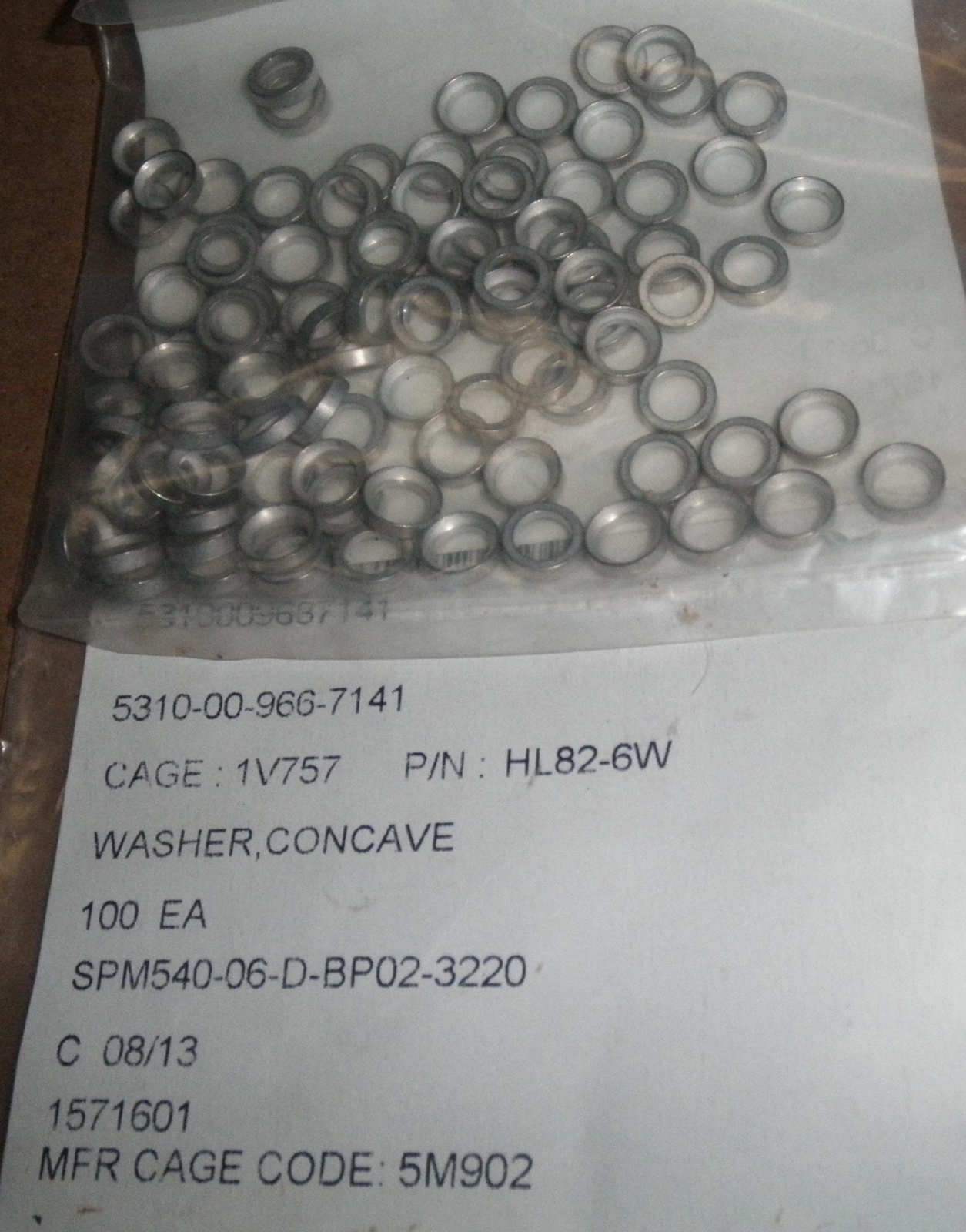 Qty. 100 HL82-6W Hi-Lok Concave Washer 5310-00-966-7141 Hi-Shear Aerospace Wa...