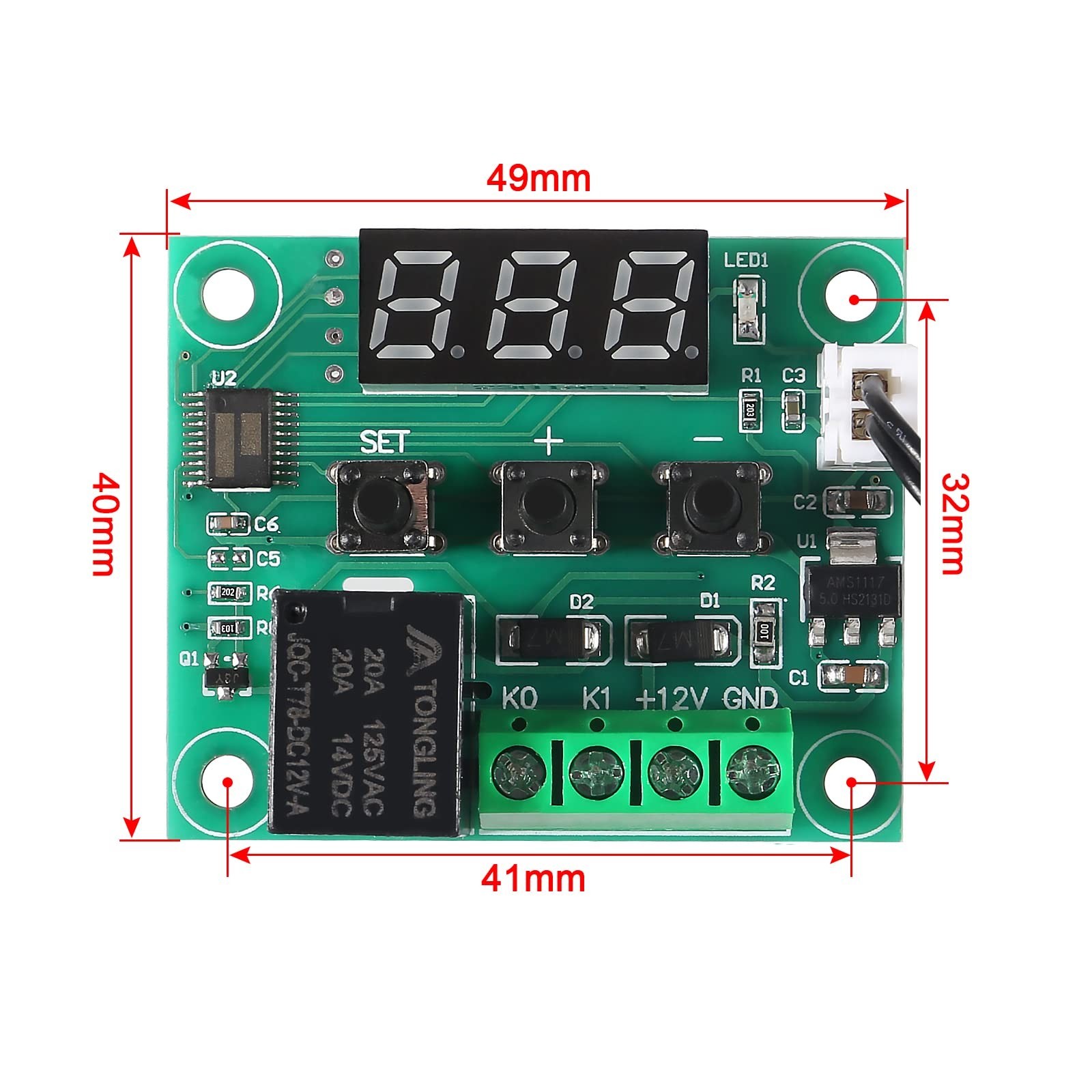 2PCS W1209 Temperature Controller Module,LED Display Digital Thermostat Modul...