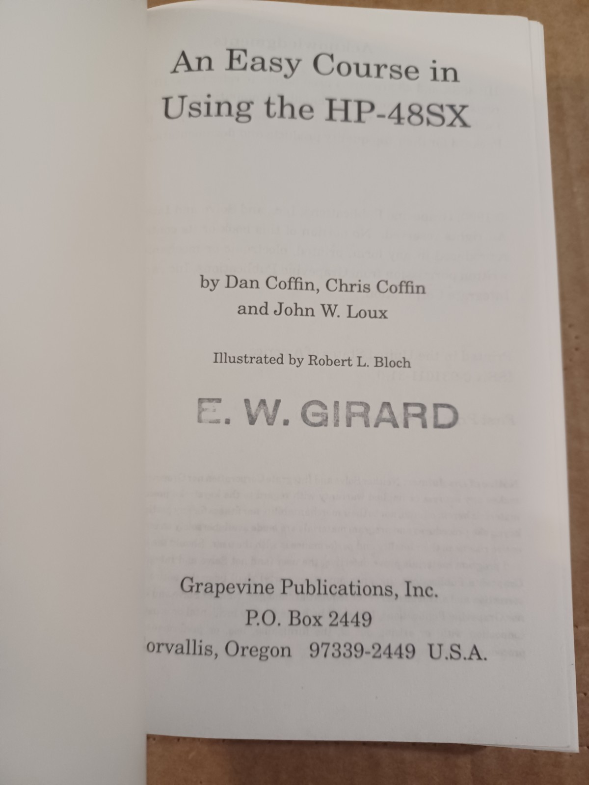 An Easy Course In Using The HP-48SX, calculator guide, 386 pages + errata sheet