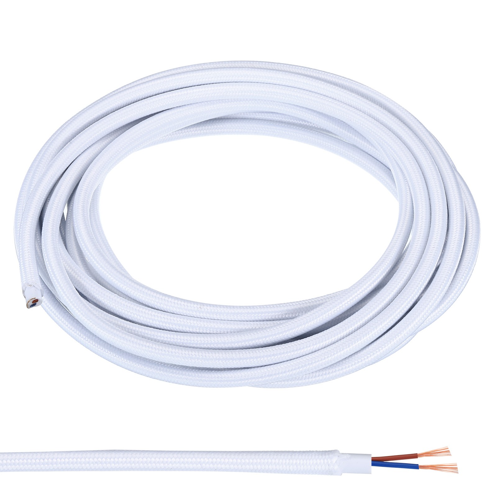 16.4ft 18AWG 2 Core Fabric Cloth Covered Round Wire White