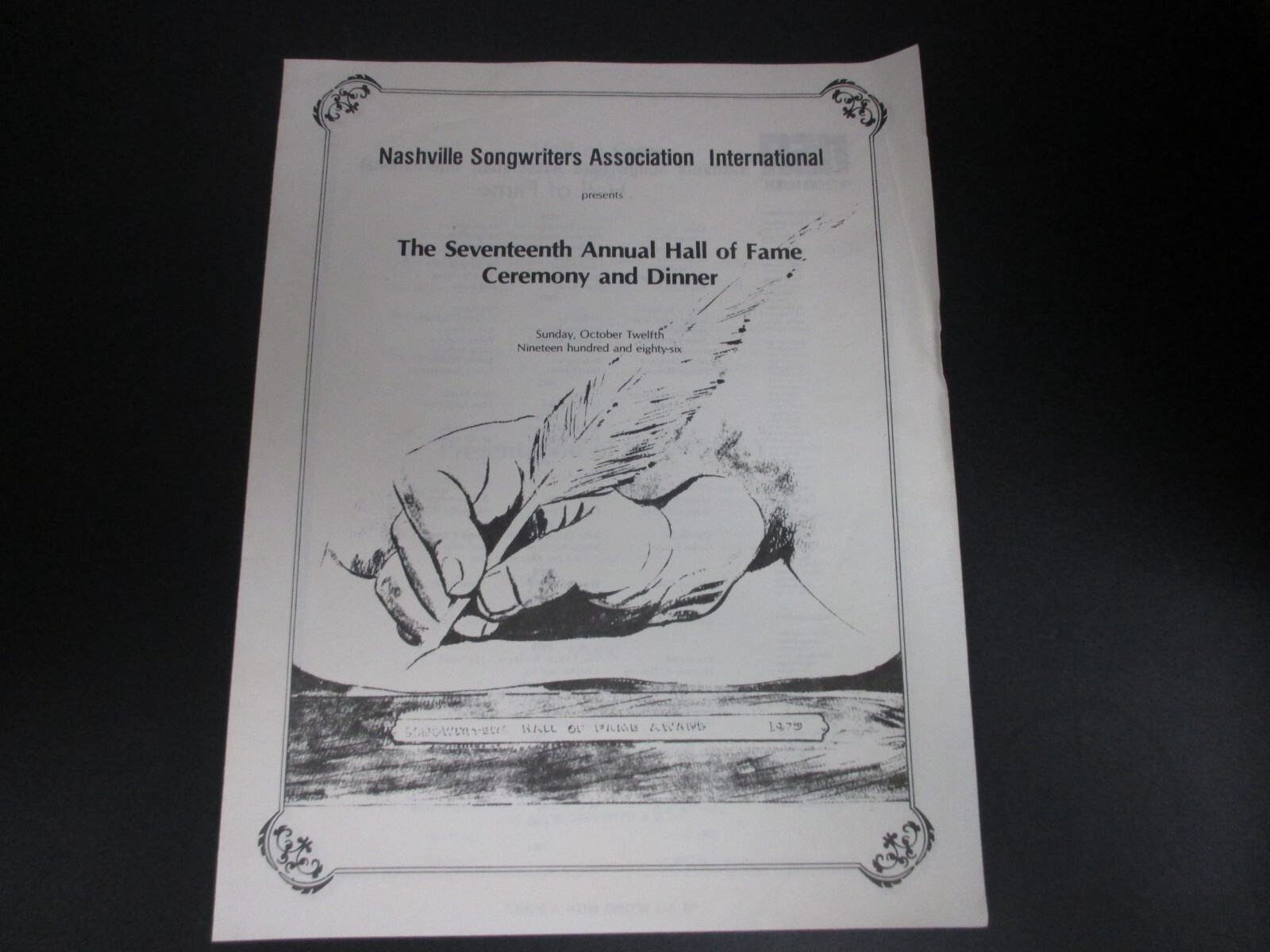 1986 Nashville Songwriters Present 17th Annual Hall oF Fame Ceremony Program