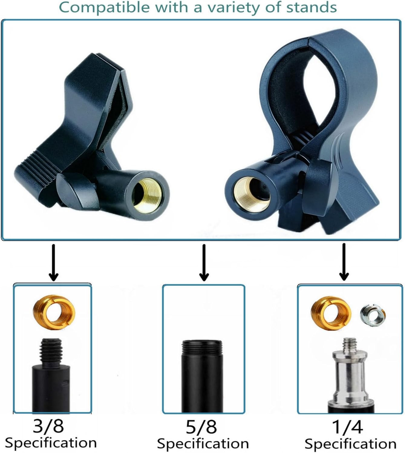 2 Pack Universal Microphone Clip Holder for Dynamic & Condenser Mics - Adjustab