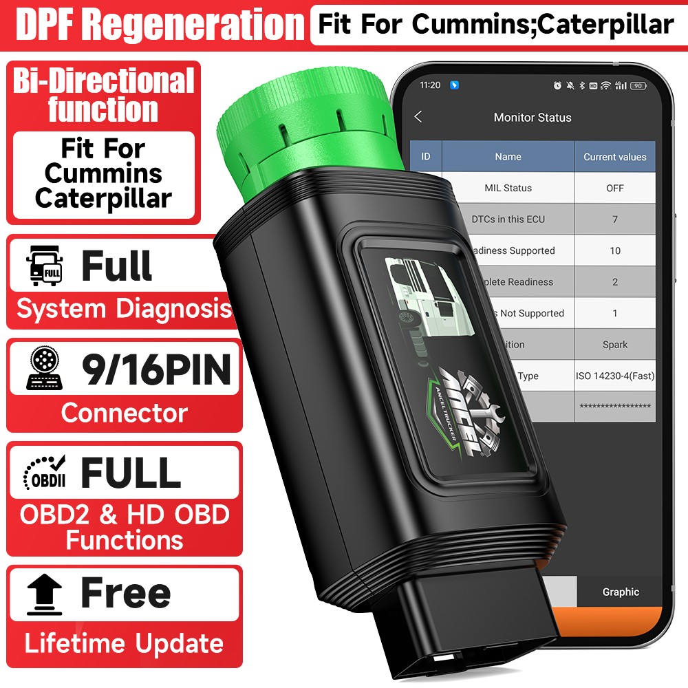 ANCEL HD100 Diesel Heavy Duty Truck Scanner DPF Regen Reset for Cummins Detroit