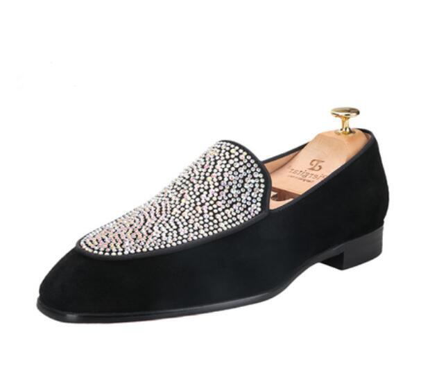 Men's New Fashion British Round Toe Diamante Slip On Loafers Leather Dress Shoes