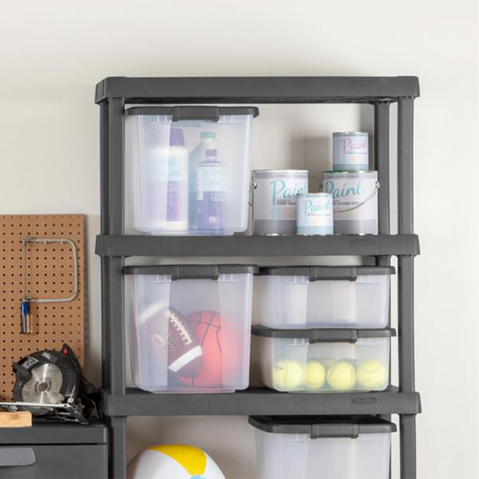 Sterilite 25 Quart ShelfTote, Stackable Storage Bin with Latching Lid, 6 Pack