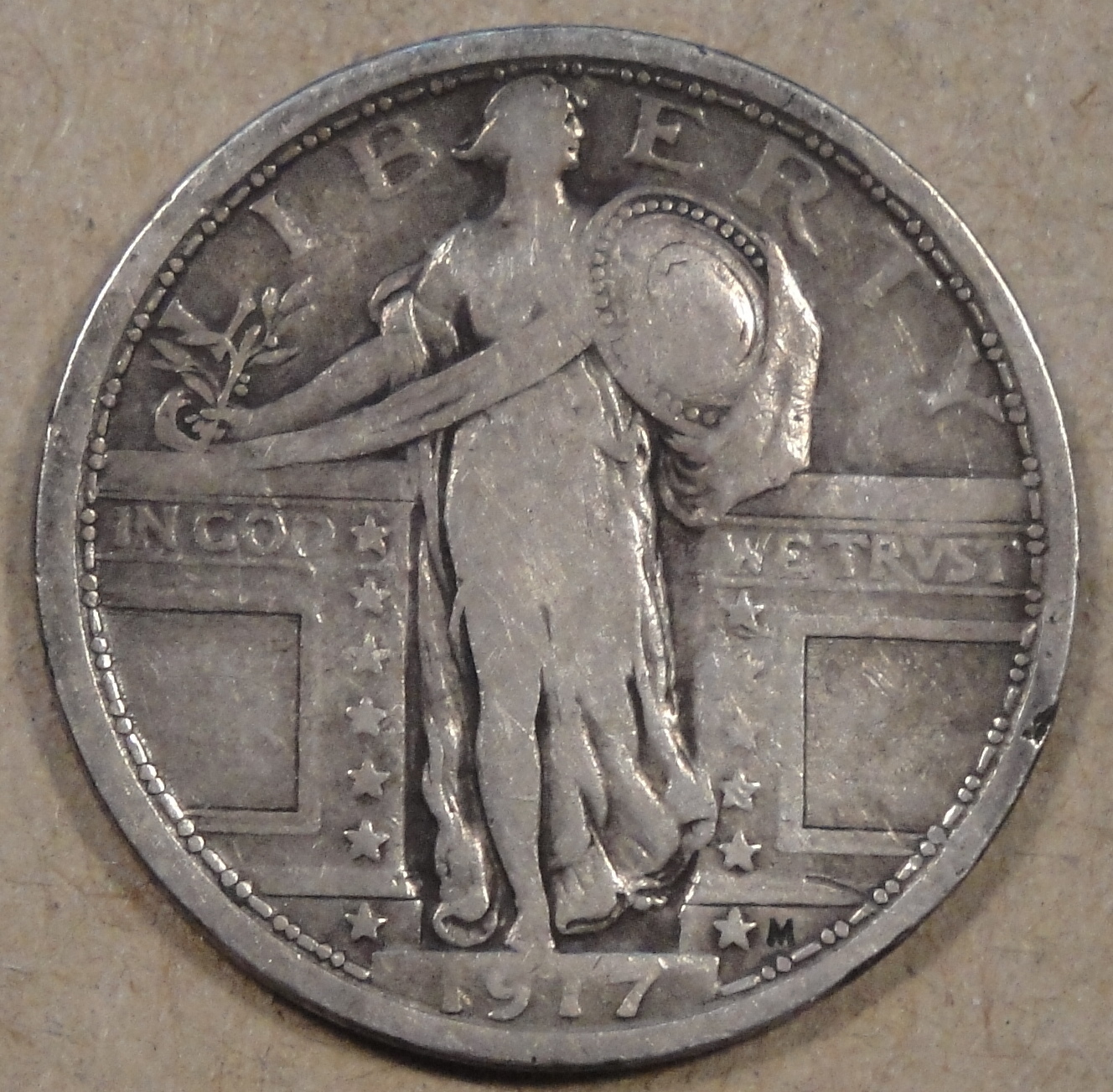 1917 T1 Standing Liberty Quarter Mid Grade Old Dip