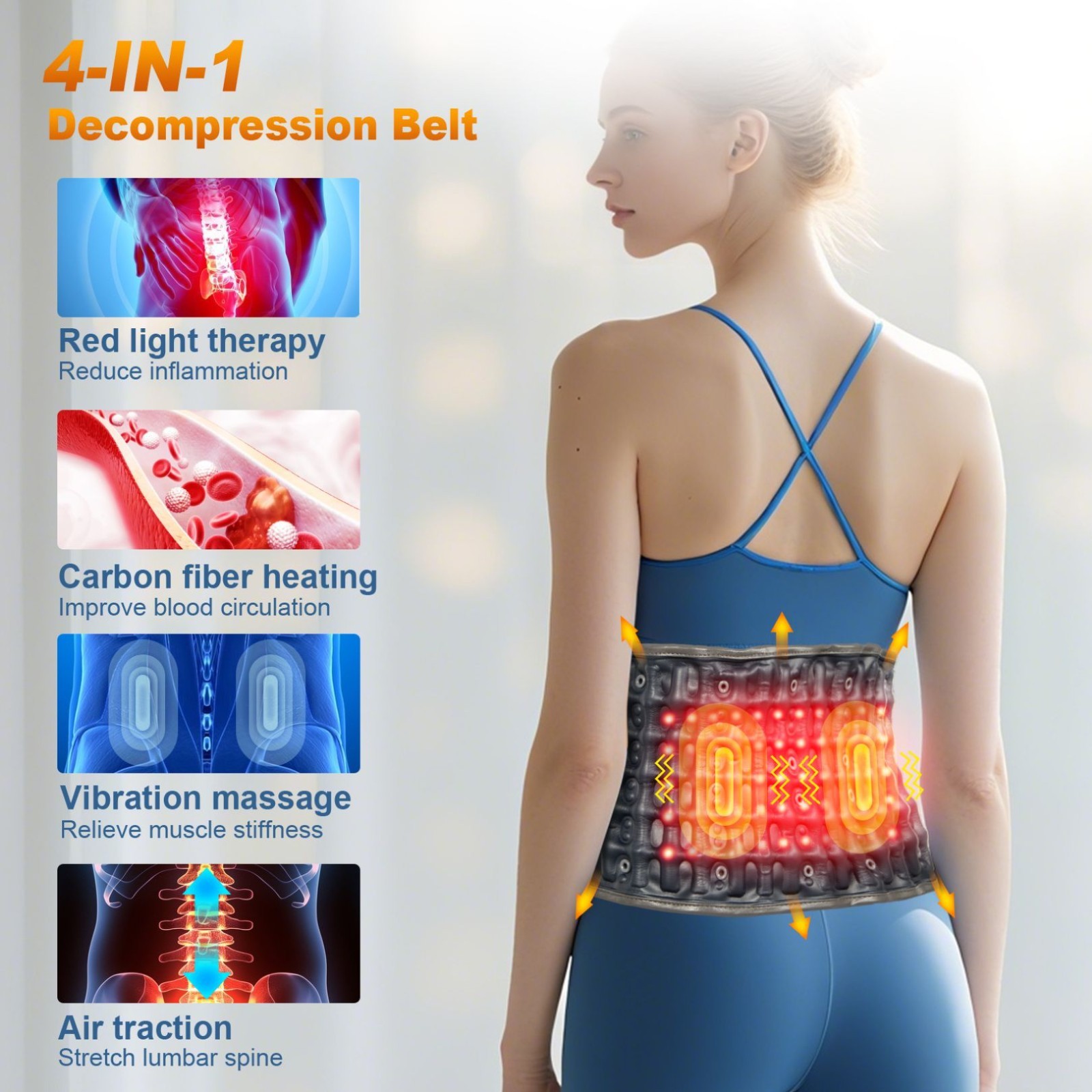Red Light Heating & Massage Decompression Belt for Lower Back Pain Relief