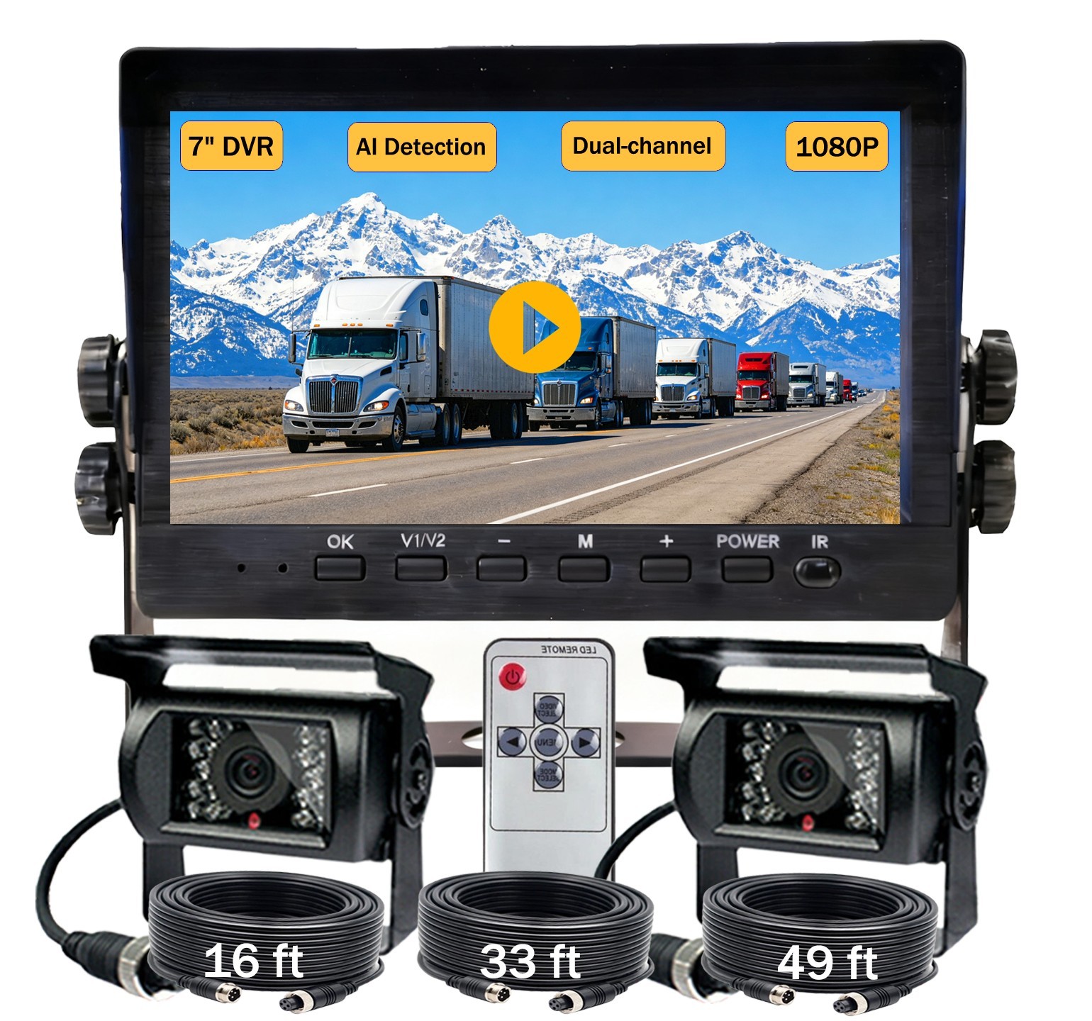 1080P Dual Camera 7'' Backup Monitor Kit System Back Parking For Truck RV