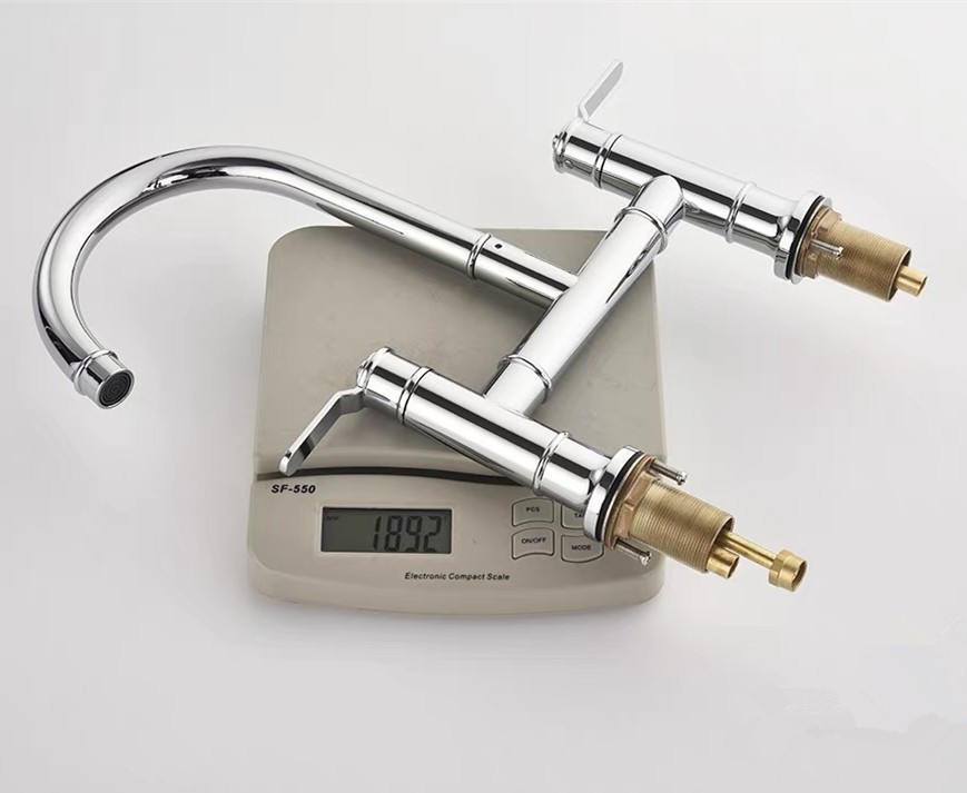 Brass Chrome Kitchen Faucet Double Handles Sink Mixer Tap Two Holes Deck Mounted