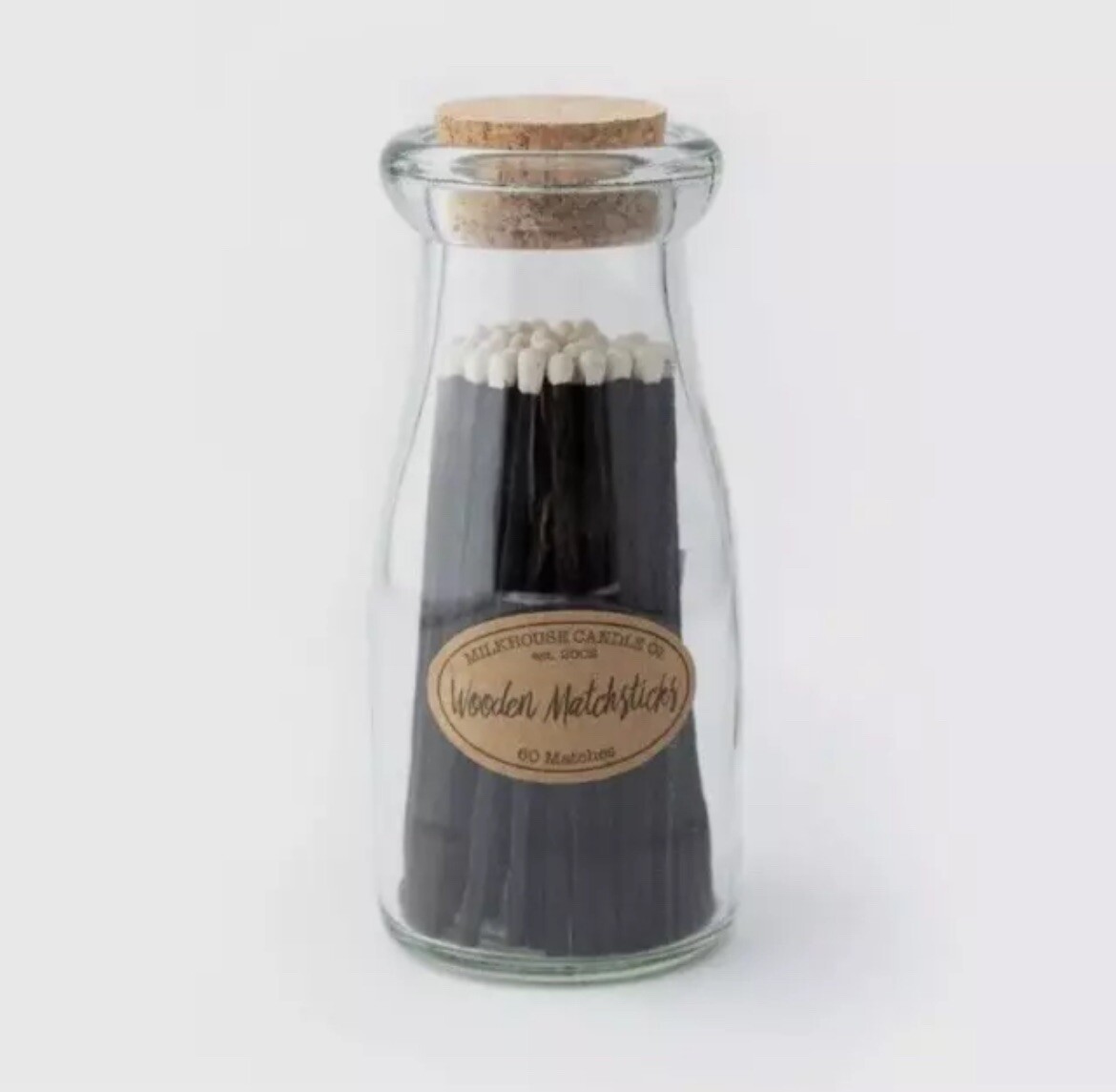 Wooden Matches in 8 oz Glass Milkhouse Milk bottle Decorative Jar