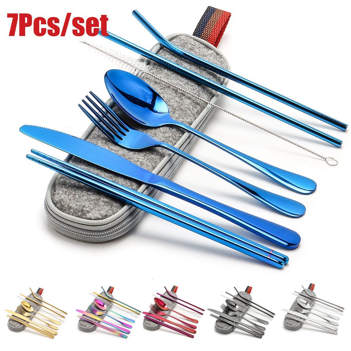 Portable Utensils Travel Camping Cutlery Set Fork Spoon Chopsticks with case