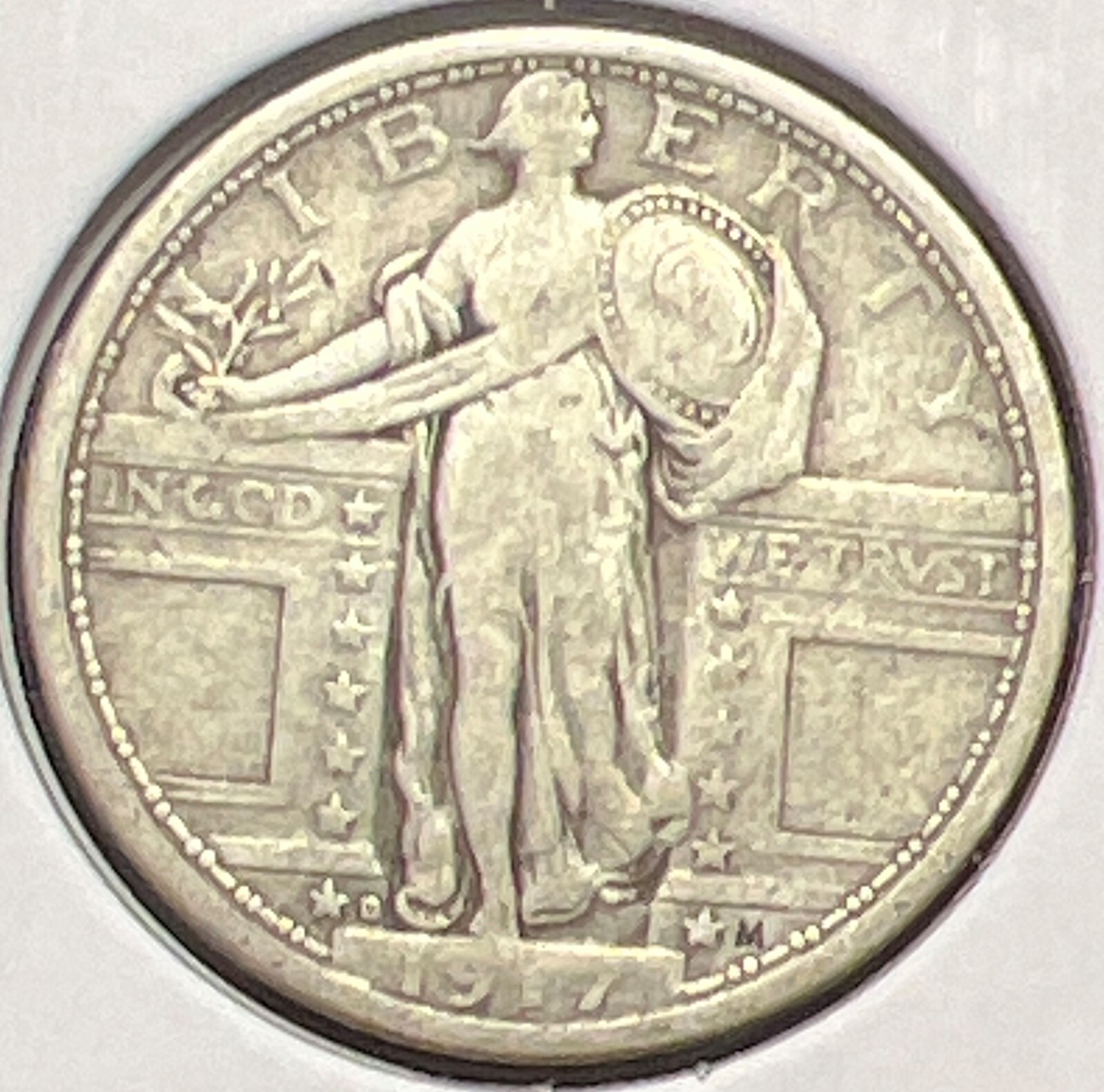 1917-D T1 STANDING LIBERTY SILVER QUARTER GRADES FINE+ ACTUAL COIN  #C13751
