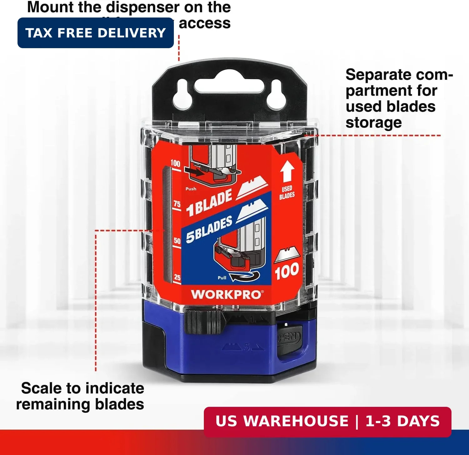 100-Pack Utility Knife Blades | Utility Blades Replacement with Dispenser, SK5 C