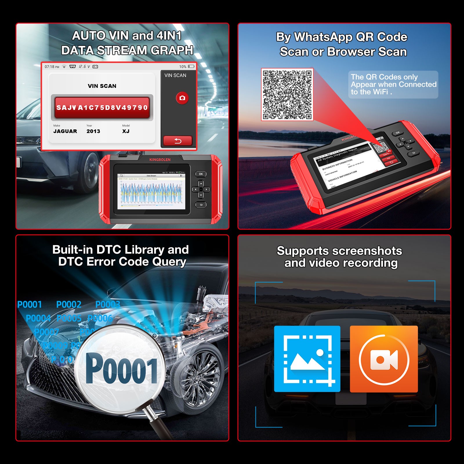 2026 KINGBOLEN S500 Car OBD2 Scanner Diagnostic Tool Engine ABS SRS Code Reader