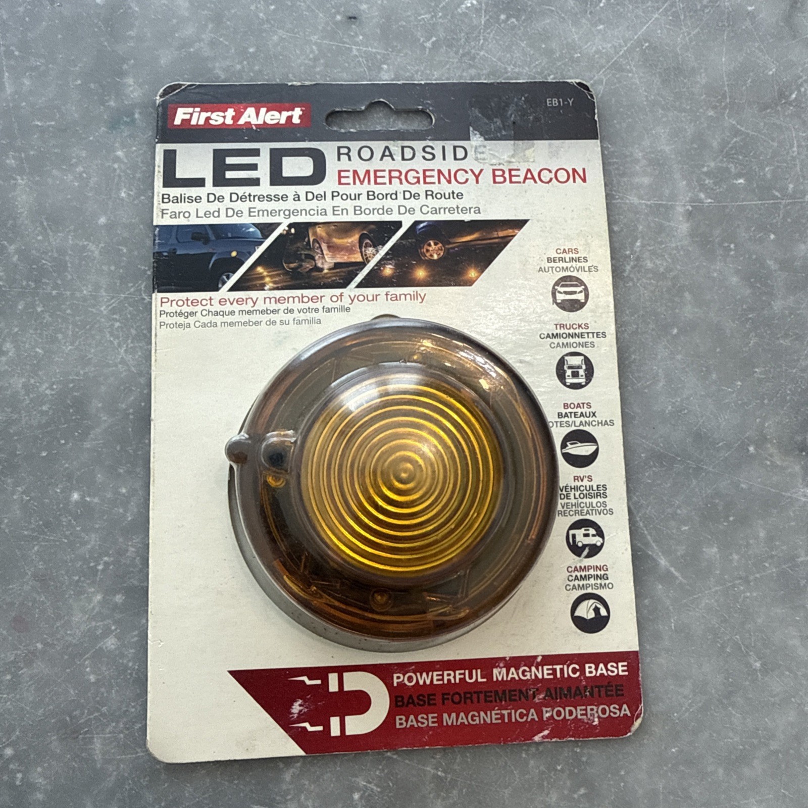 First Alert LED Roadside Emergency Beacon. Magnetic, Crush/Water Resistant • New