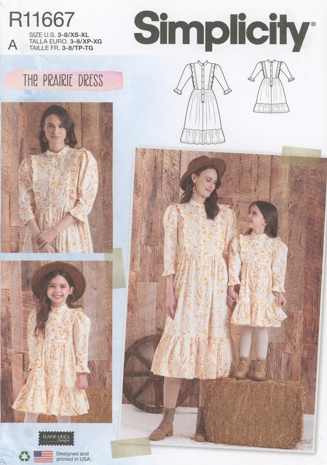 Simplicity R11667 MOMMY & ME Cottagecore Prairie Dress 6-24, Girls 3-8 UC S9653