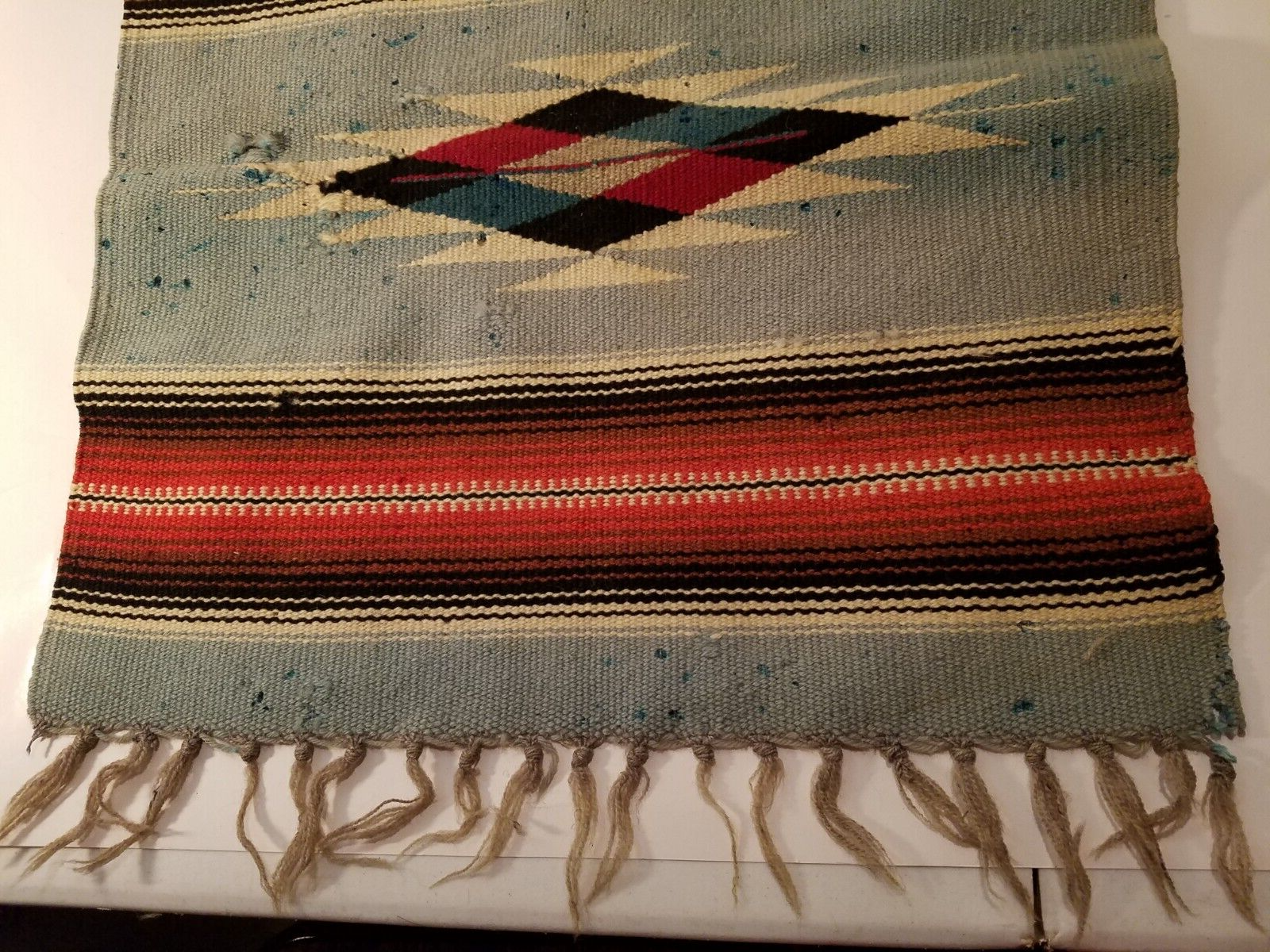 Navajo Eye Dazzler Blue Weaving, Faded with Holes, Vintage